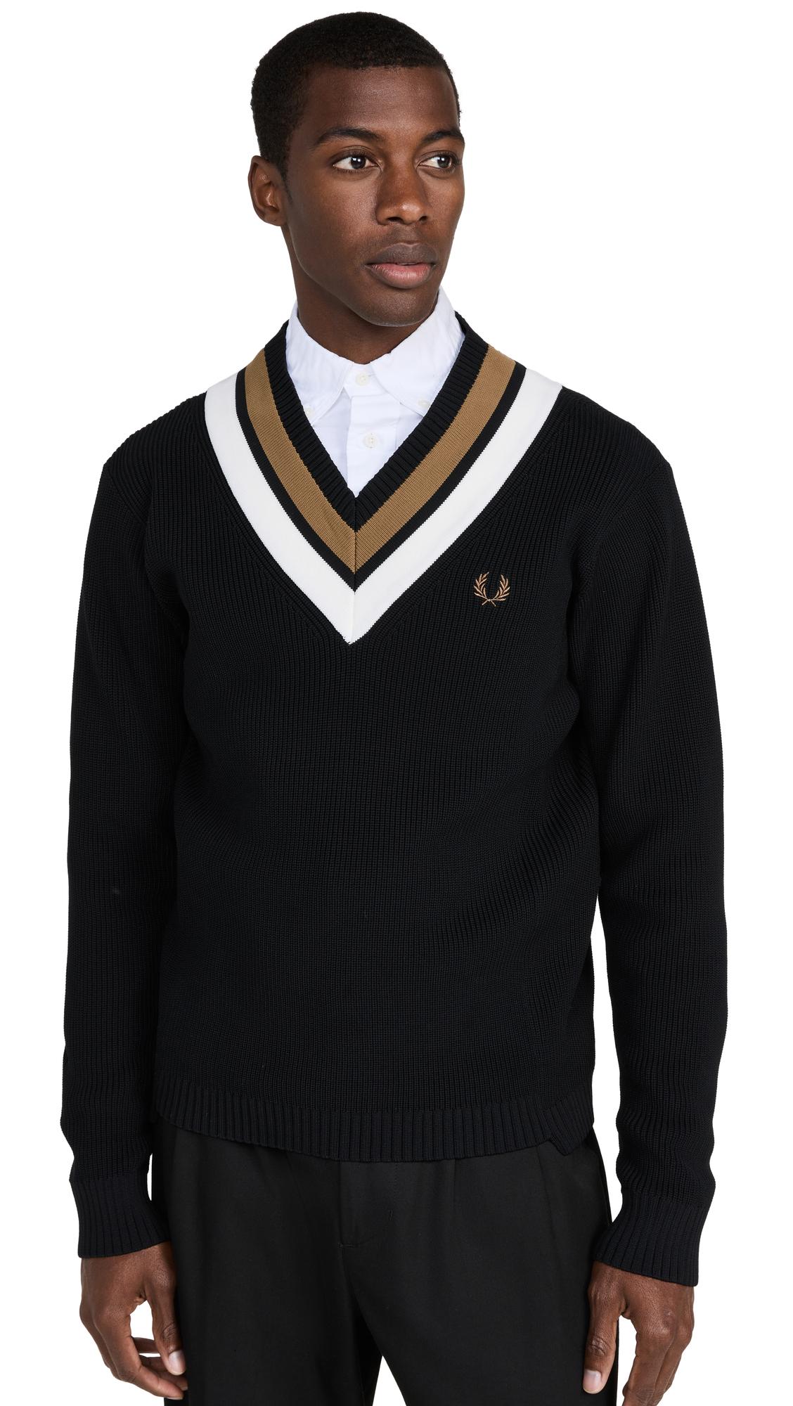 Fred Perry Striped V Neck Sweater in Black for Men | Lyst