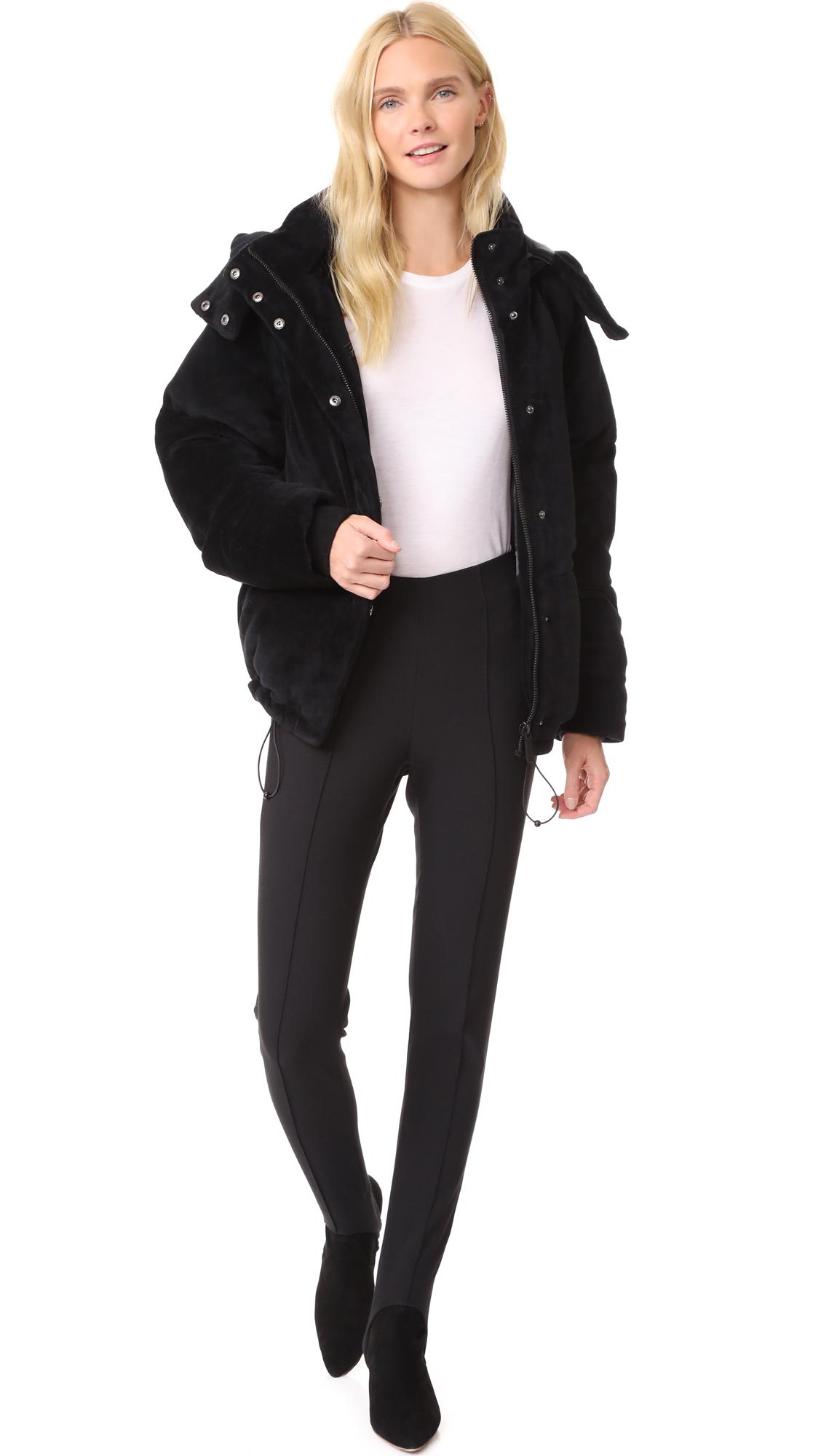 Lyst - Kendall + Kylie Velour Puffer Jacket in Black