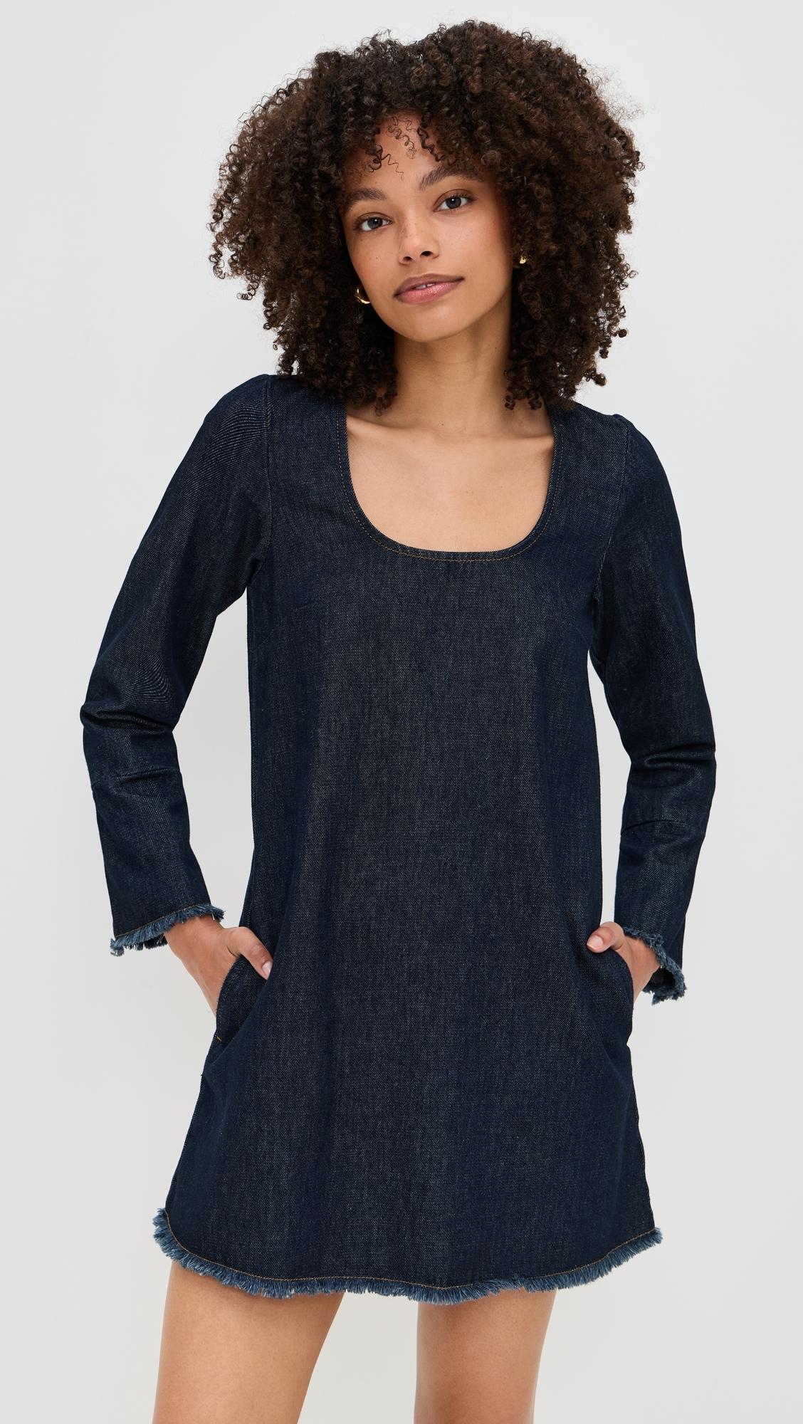 aligne denim mini dress ALIGNE Scoop Neck Denim Mini Dress - Blue