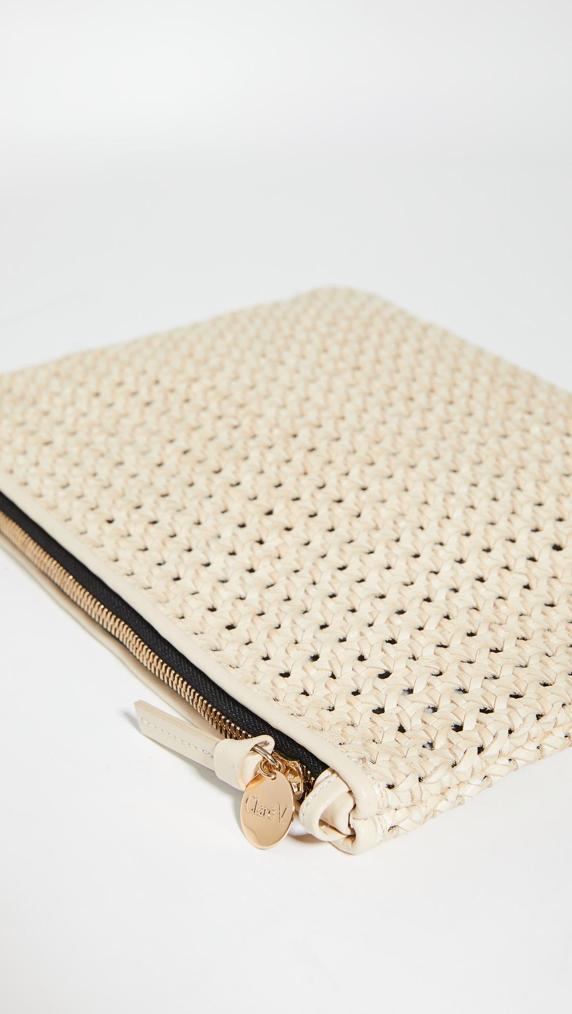 Clare V Foldover Cream Rattan Clutch w/Tabs