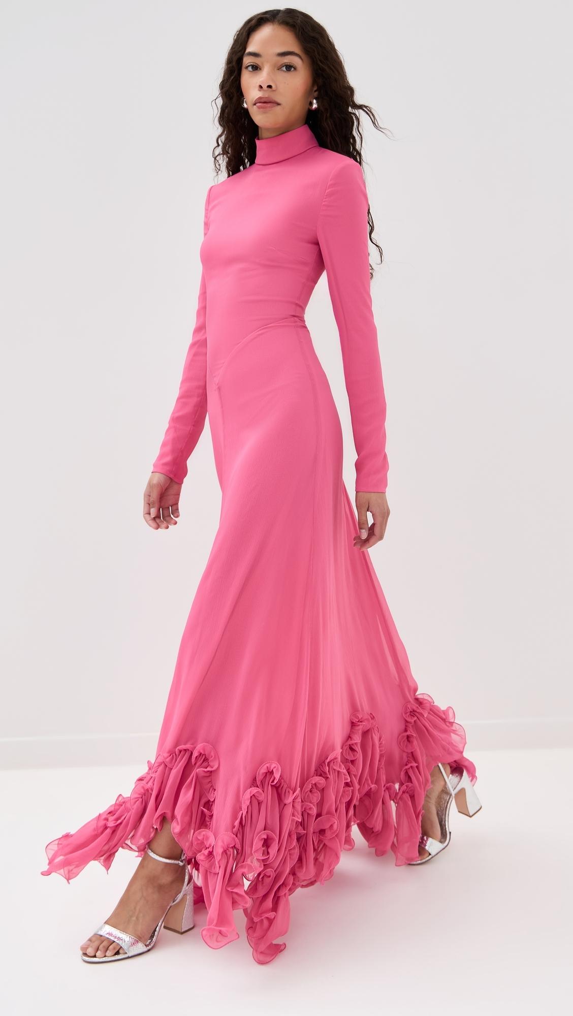 rotate birger christensen asymmetric ruffle maxi dress Ruffled-hem Maxi Dress