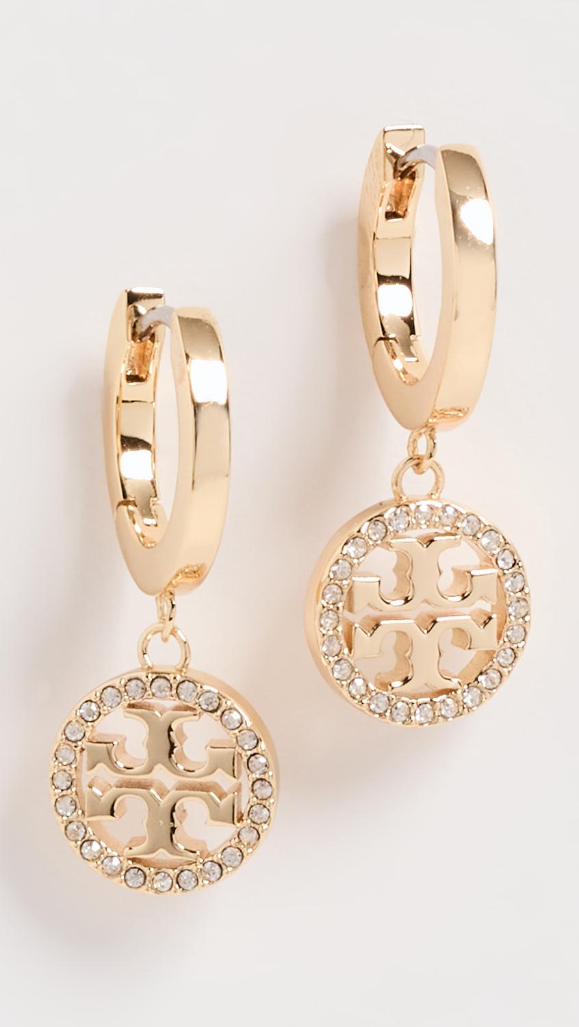 Tory Burch Miller Pave Huggie Hoop Earrings in Natural Lyst