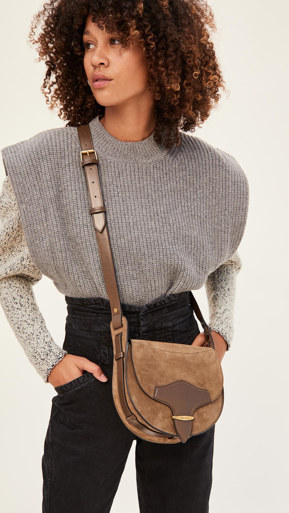 Isabel Marant Botsy Suede Saddle Crossbody Bag In Brown