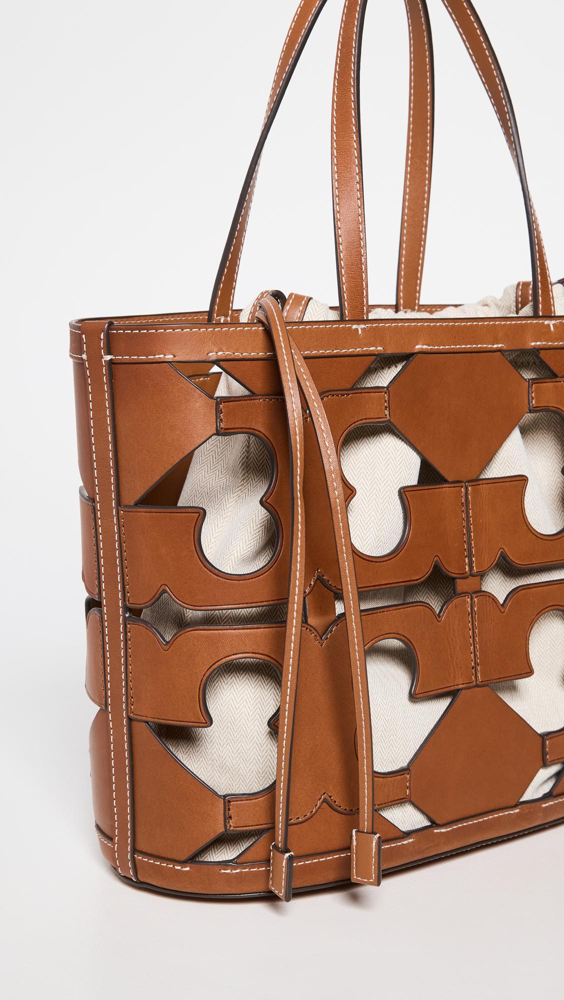 Leather Cutout Tote in Brown - Tory Burch