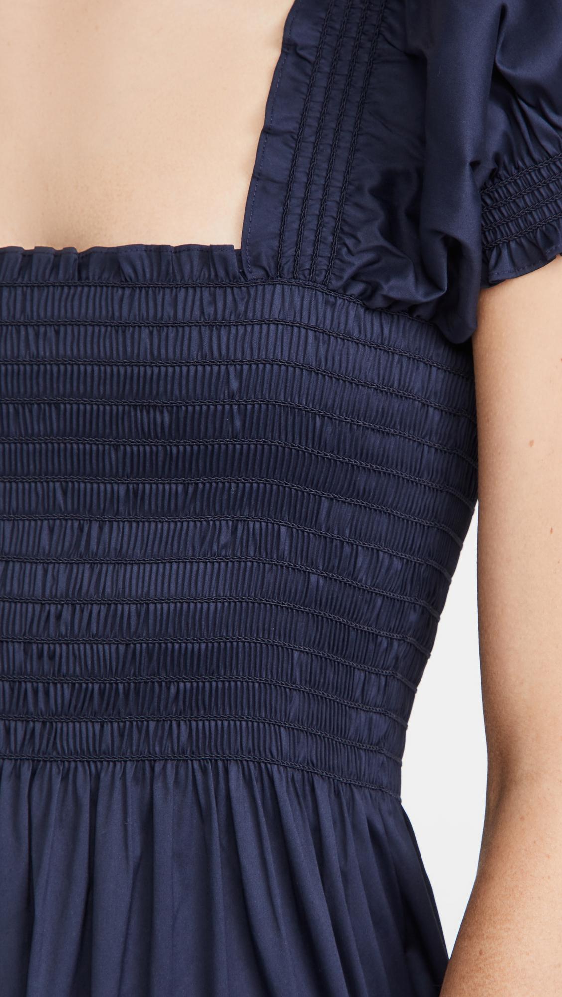 Tory Burch Smocked Midi Dress in Blue | Lyst