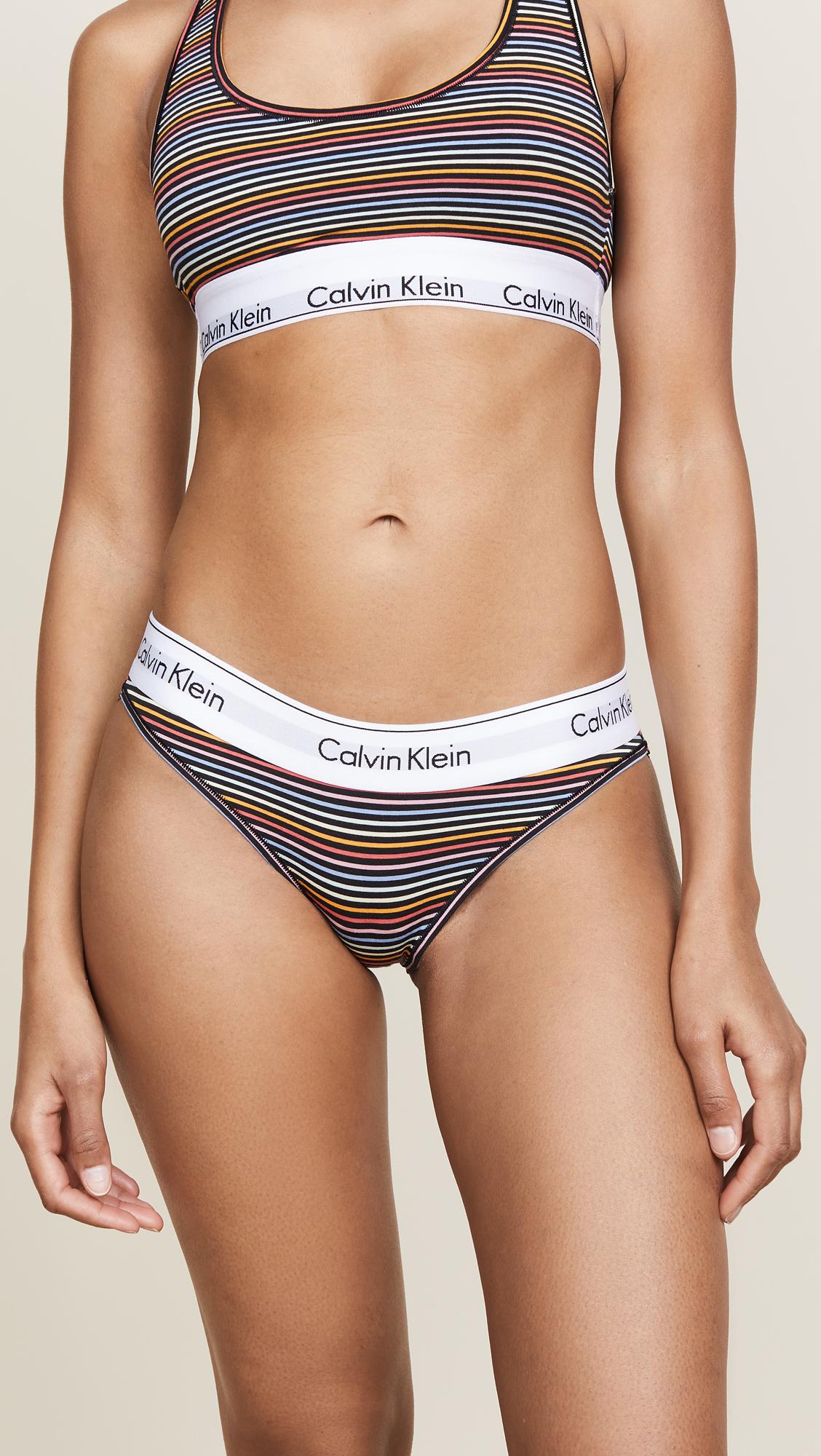 Calvin Klein Cotton Prism Stripe Bikini Panties in Black | Lyst