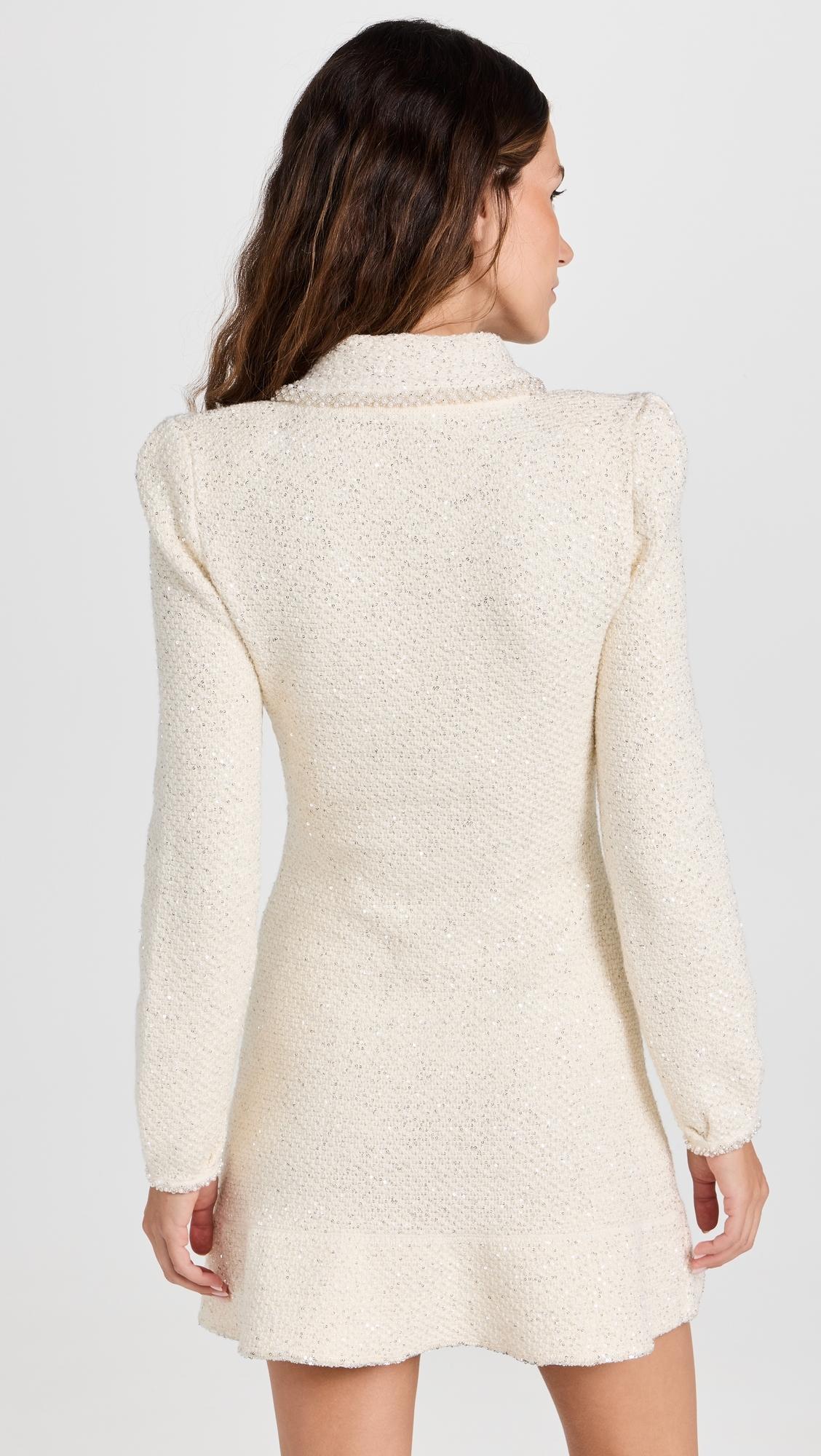 white christmas dresses Self-Portrait Cream Sequin Knit Pearl Mini Dress – CHUUI_Collection