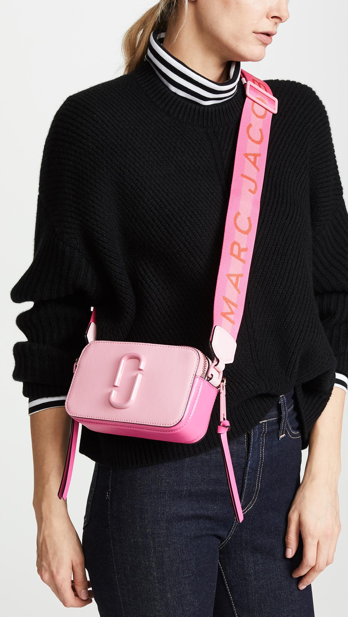 Marc Jacobs Crossbody Snapshot Shoulder Bag gray pink Free Shipping