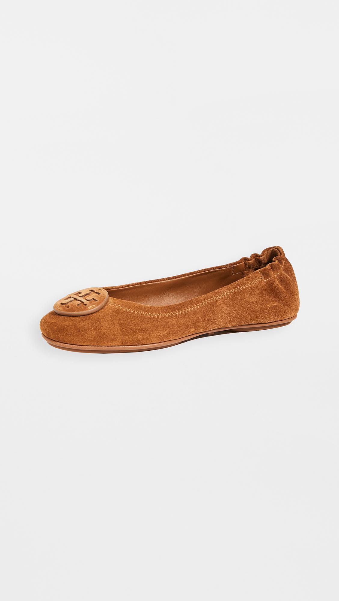 Tory Burch Suede Minnie Travel Ballet Flats in Brown - Lyst