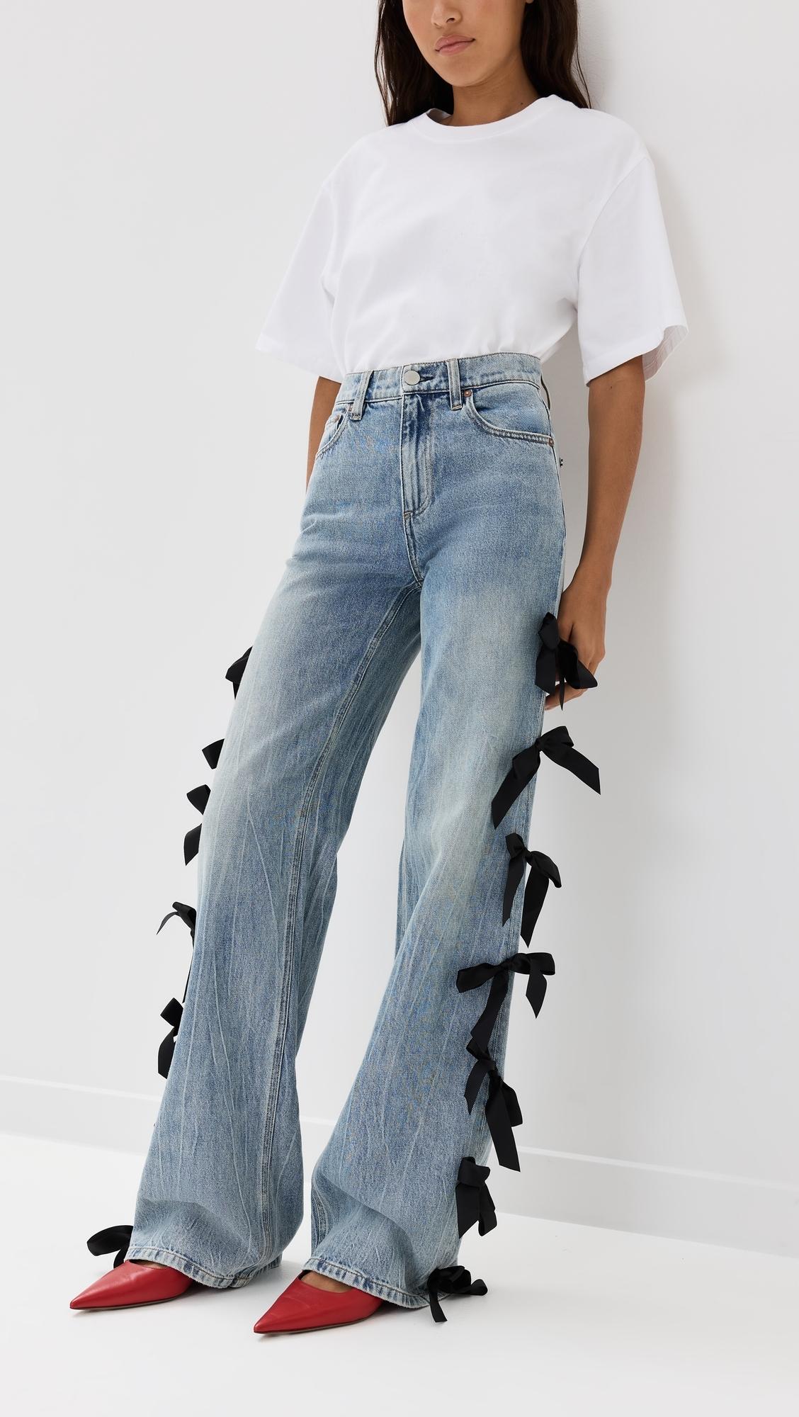 Alice + Olivia Weezy Full Length Jeans With Side Bows in