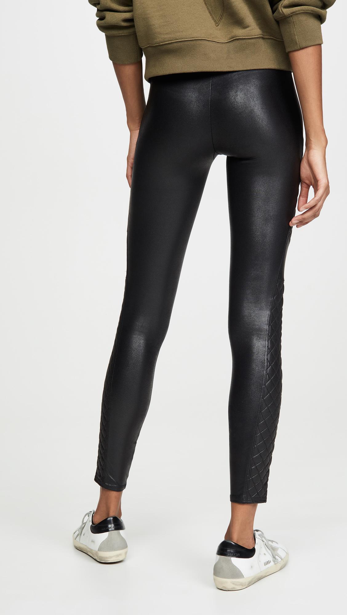 Spanx Quilted Faux Leather Leggings in Black - Lyst