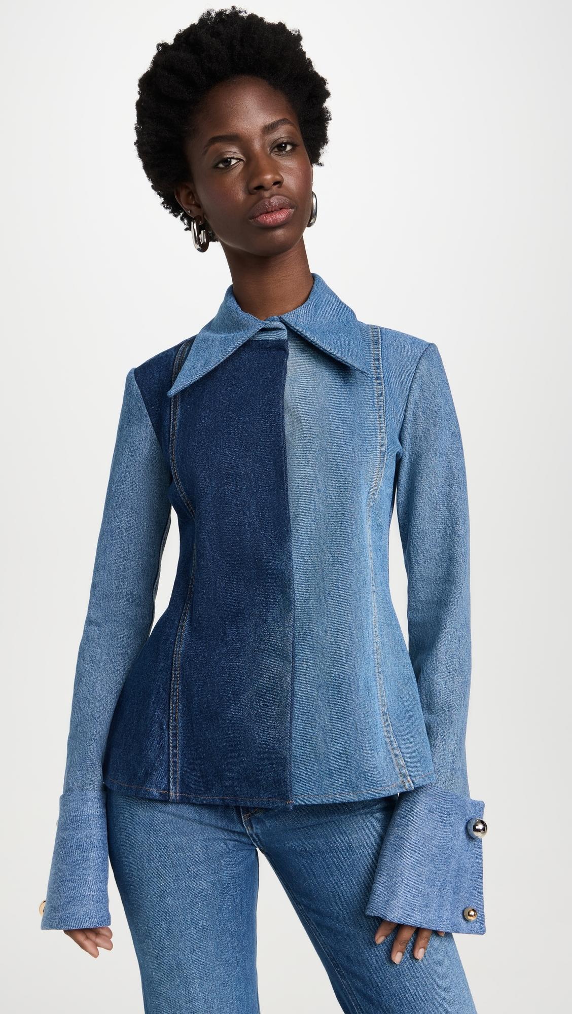 A.W.A.K.E. MODE A. W.a. K.e. Mode Upcycled Denim Fitted Shirt in Blue