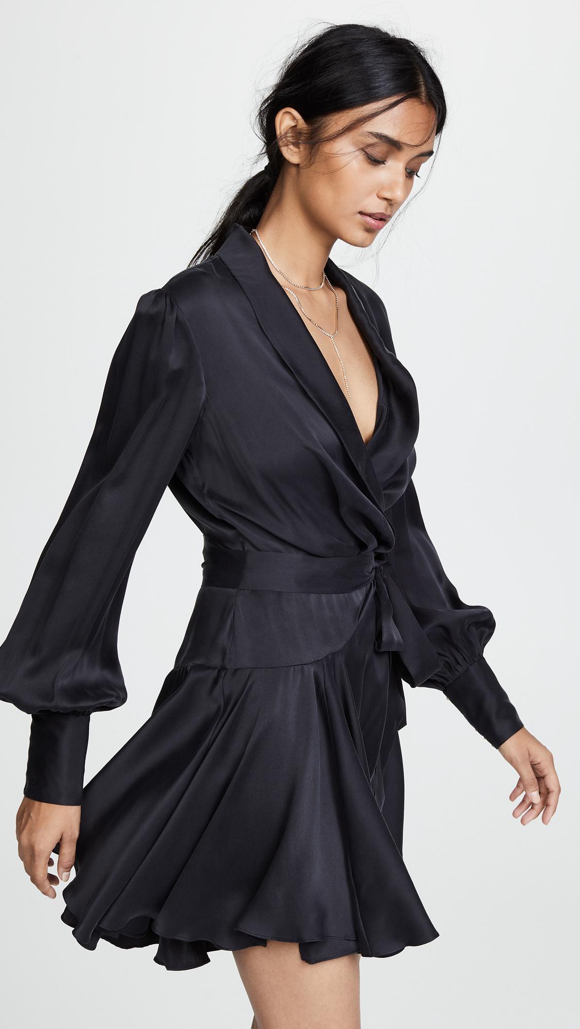 Zimmermann Silk Wrap Mini Dress in Black - Lyst
