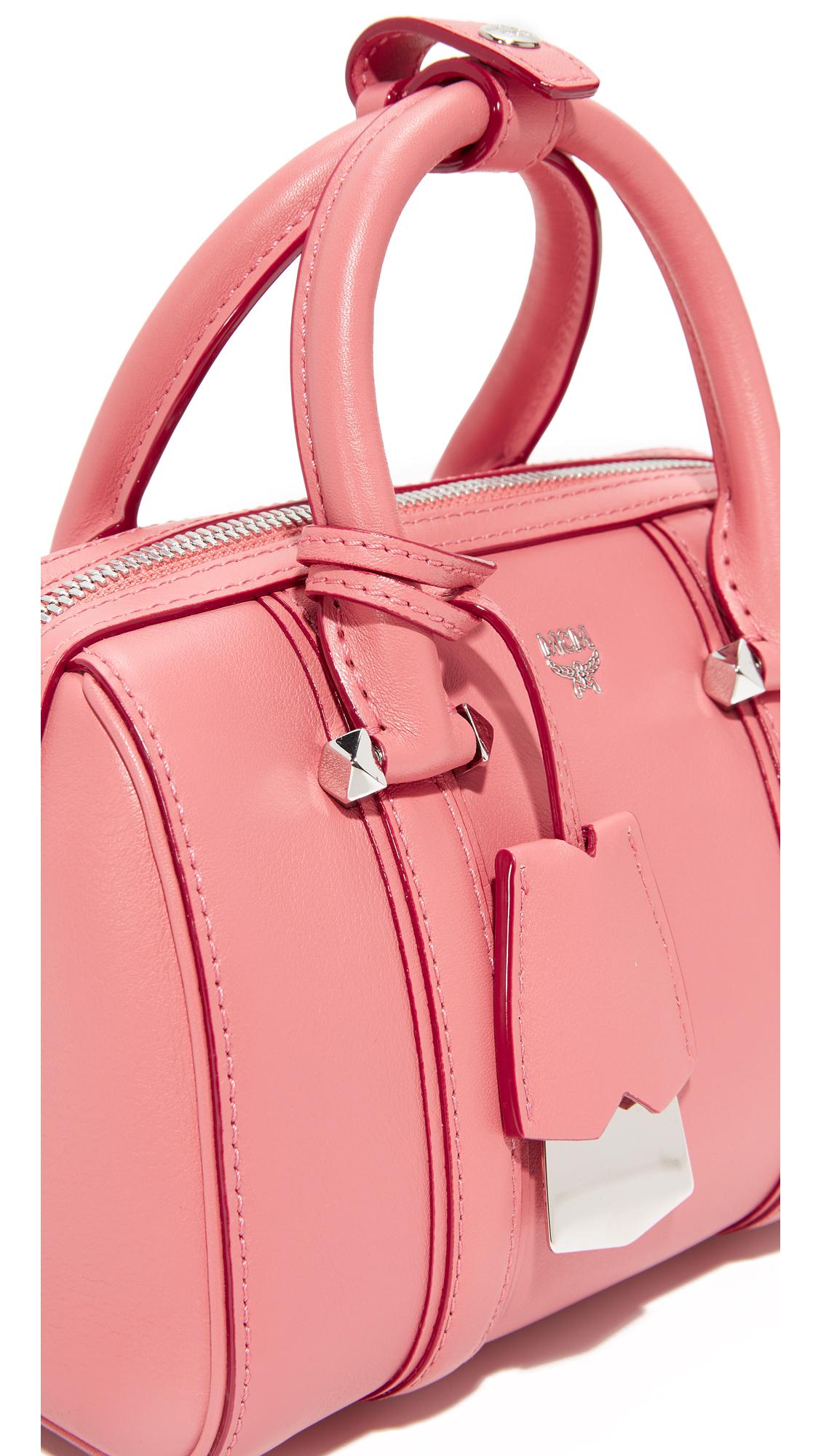 MCM Leather Mini Boston Bag in Coral Blush (Pink) - Lyst