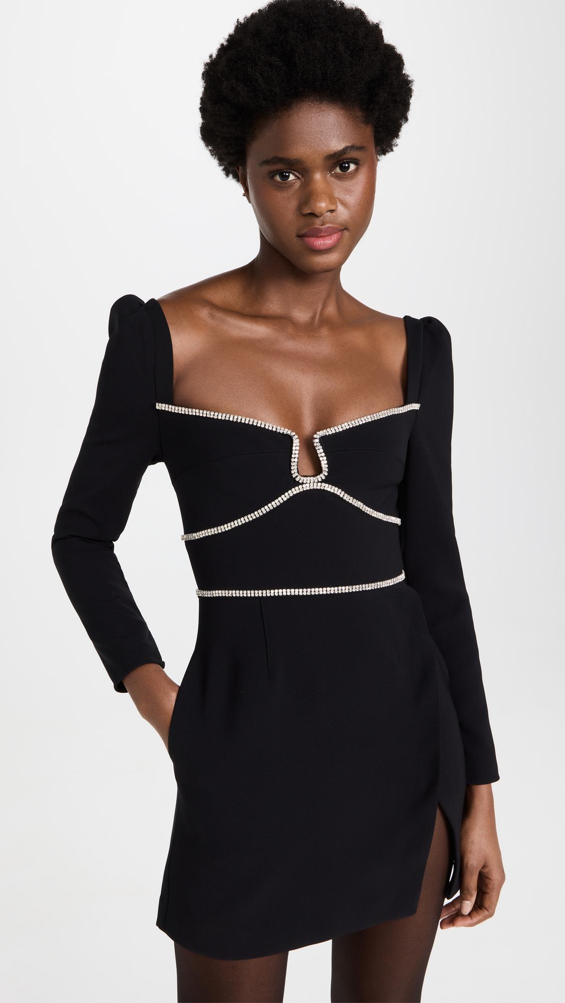 Self-Portrait Black Crepe Diamante Detail Mini Dress | Lyst