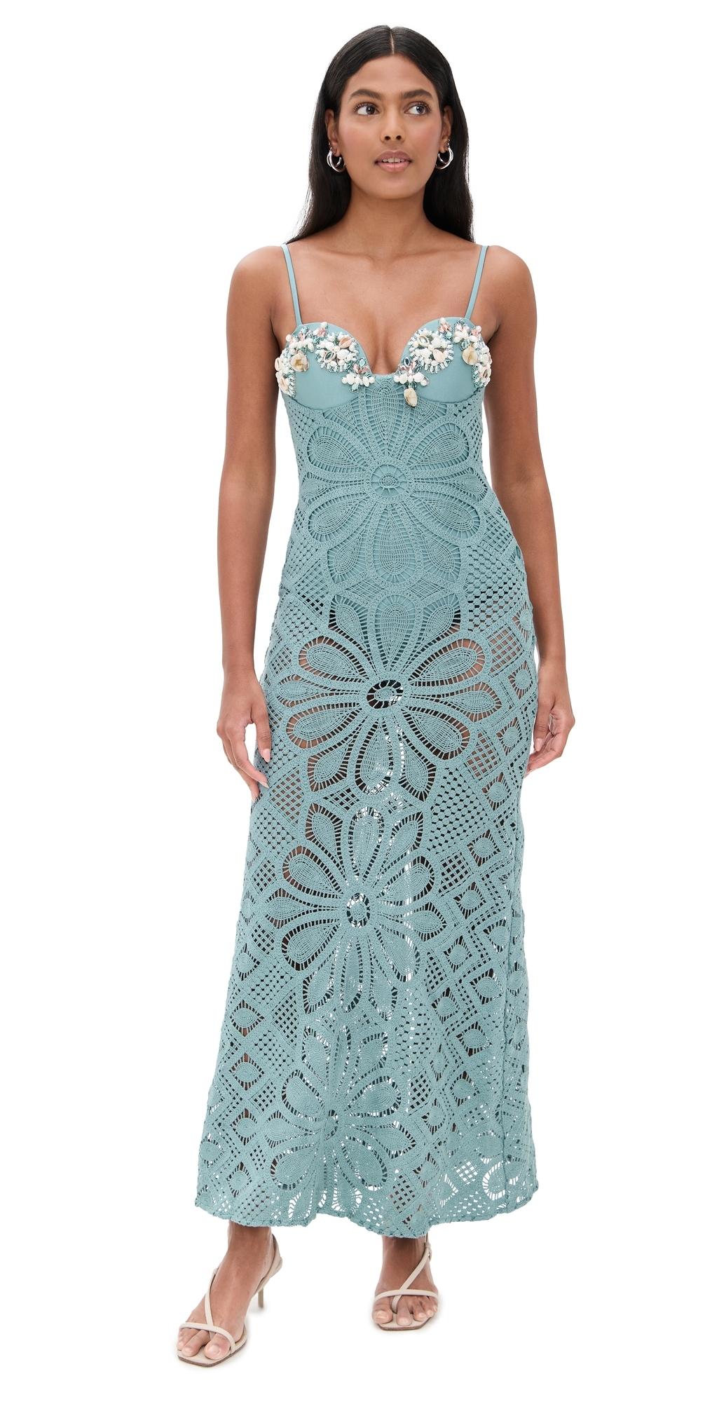 patbo camilla beach dress Camila Coelho Crochet Embroidered Maxi in Blue Set Option:Dress/Jewel Sash/Jewel Headband ivory cotton beach dress Uniqlo Blue Dresses for