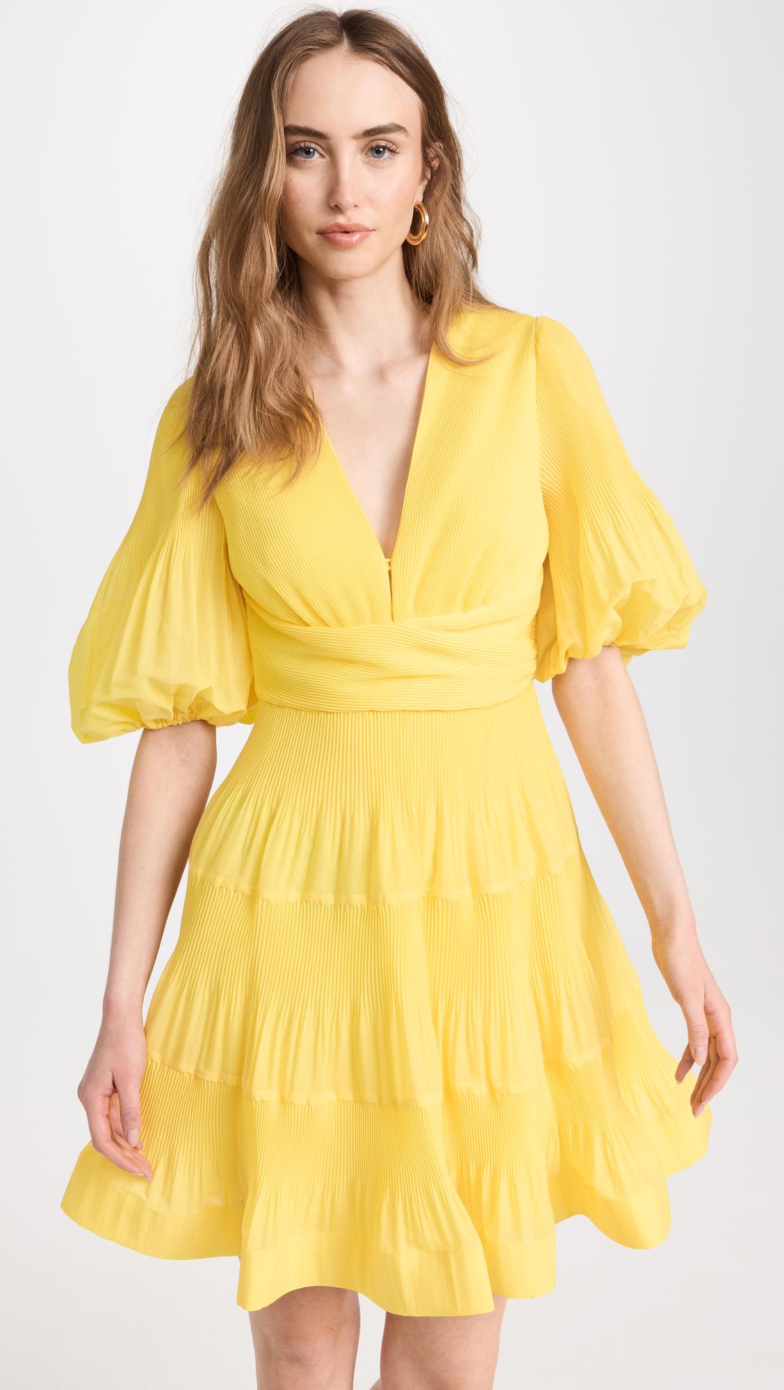 Zimmermann Pleated Mini Dress in Yellow Lyst