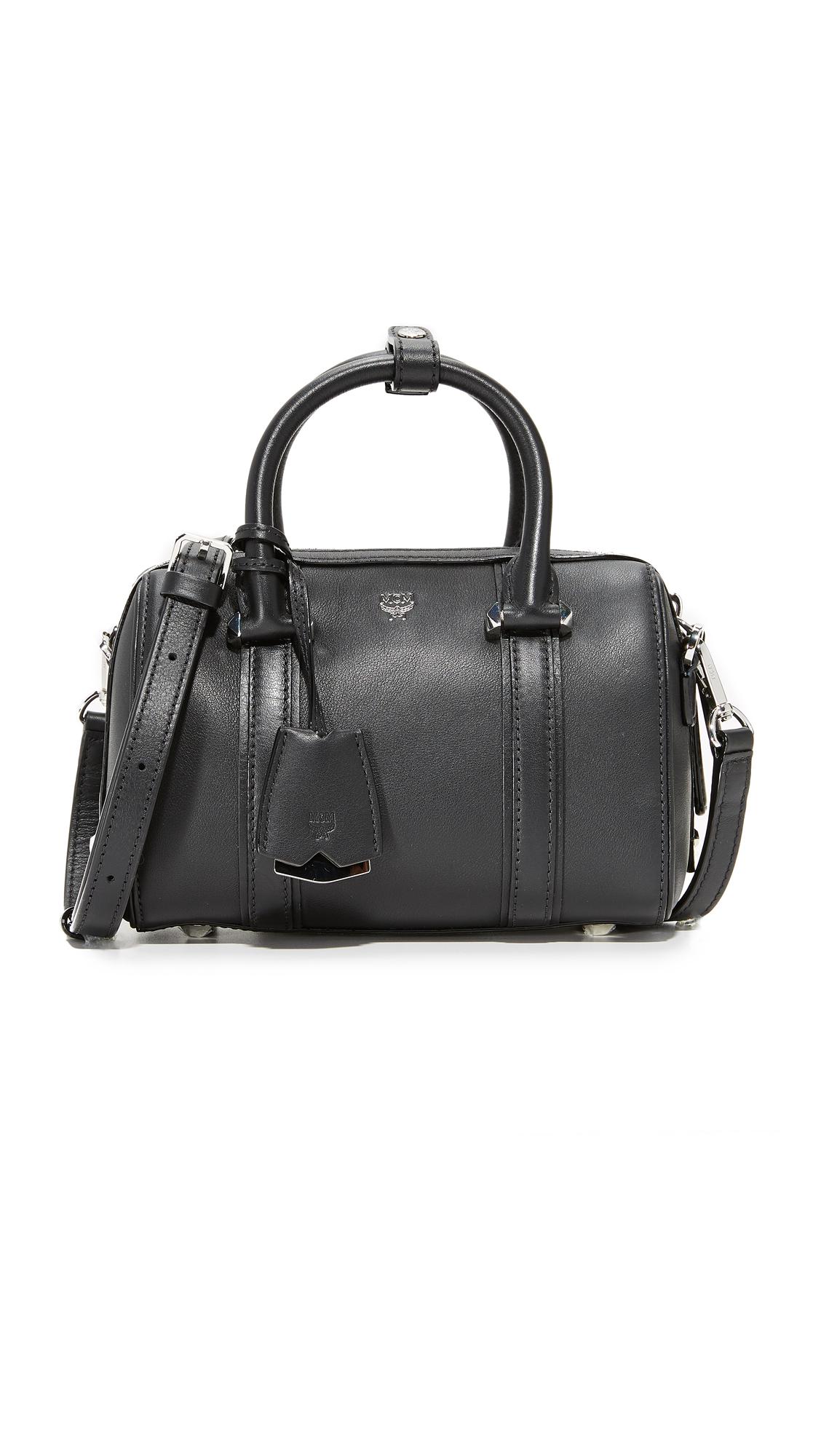 MCM Boston Bag In Chain Leather Black, Mini Bag