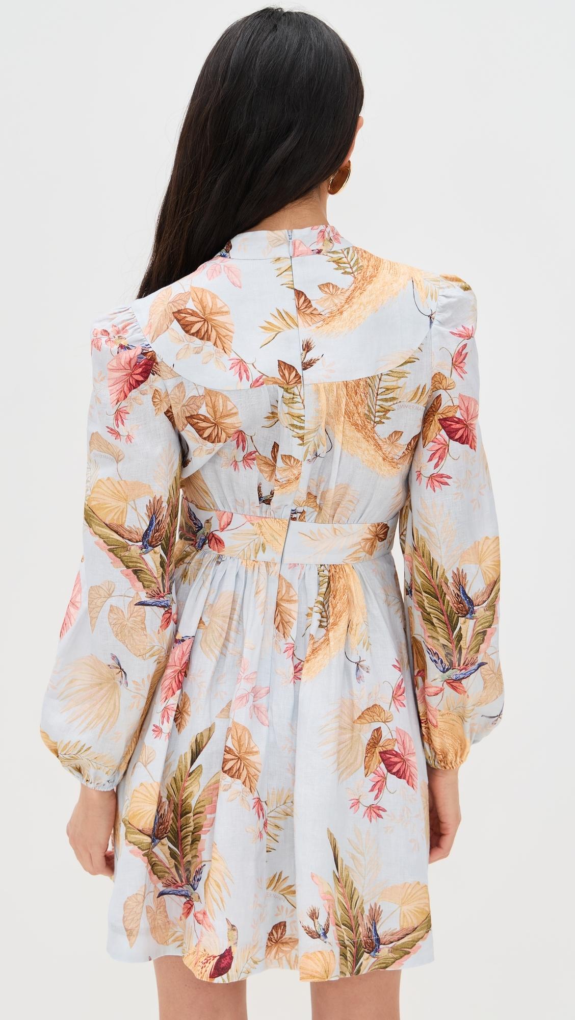 ワンピース ZIMMERMANN Ascension Plunge linen short dress Light Blue Shop Zimmermann - Ascension Plunge Linen Minidress | Saks