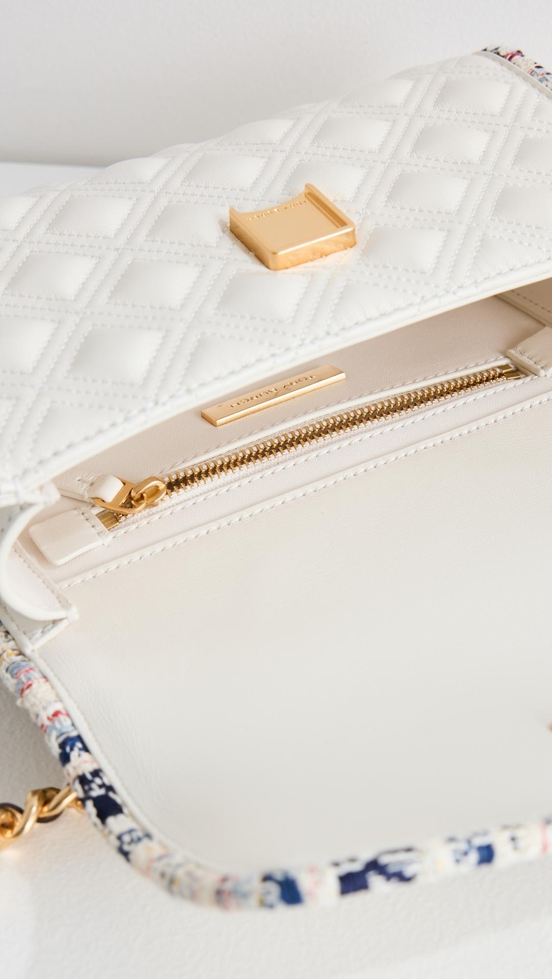 Tory Burch Fleming Tweed Border Small Convertible Bag in White | Lyst