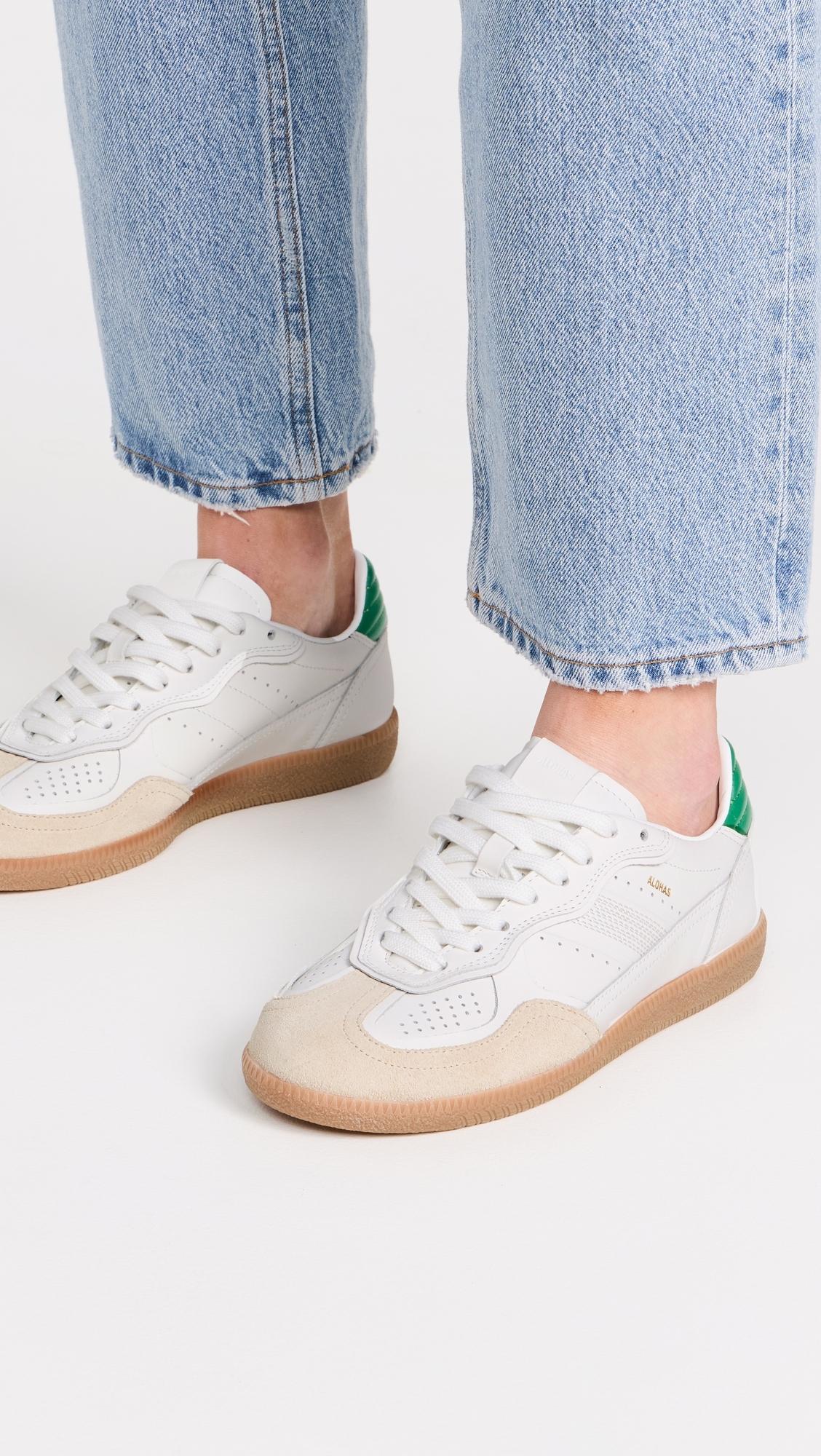 Alohas TB.490 sneakers in green colorway displaying the brand's signature gum sole and mixed material construction