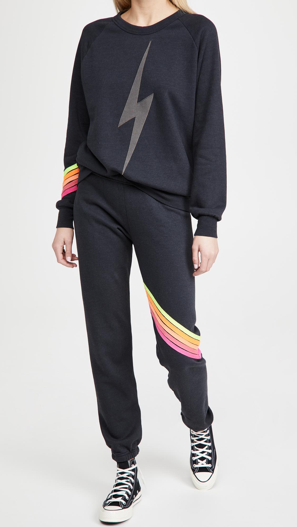 Aviator Nation Fleece Chevron 5 Stripe Sweatpants in Charcoal/Neon