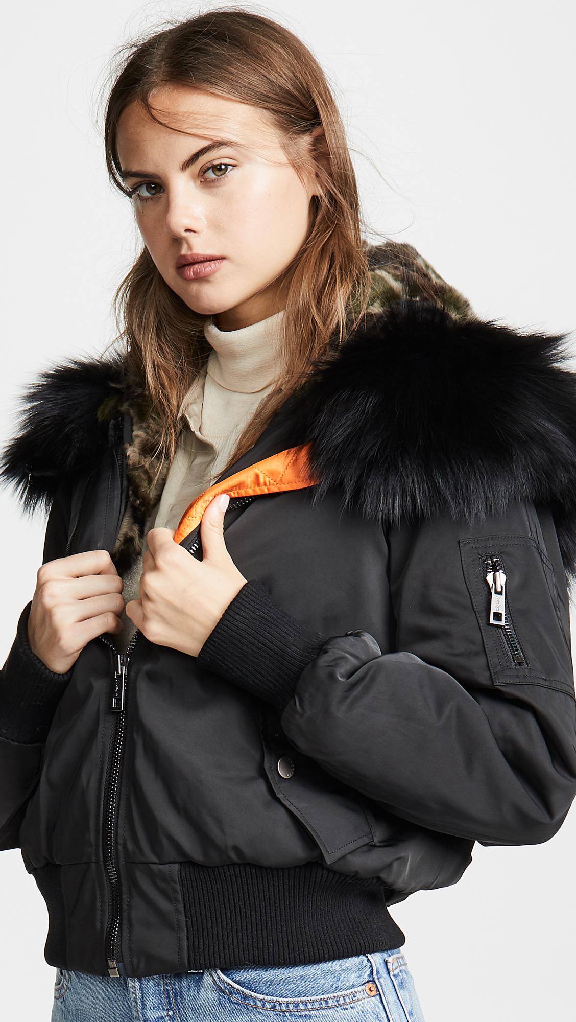 Cropped bomber jacket with fur hood Clearance