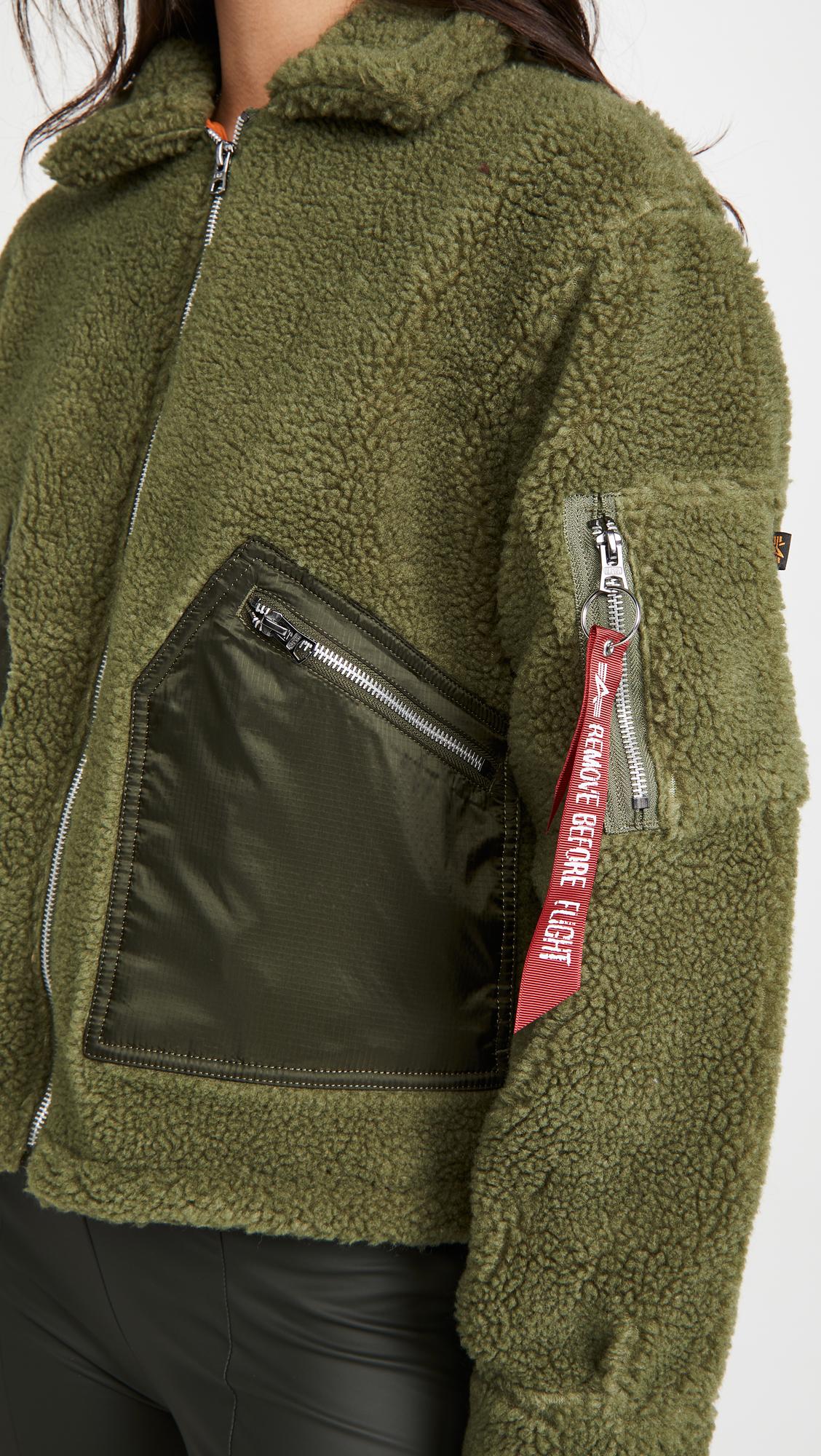 Alpha Industries Synthetic Cropped Sherpa Utility Jacket in Sage (Green