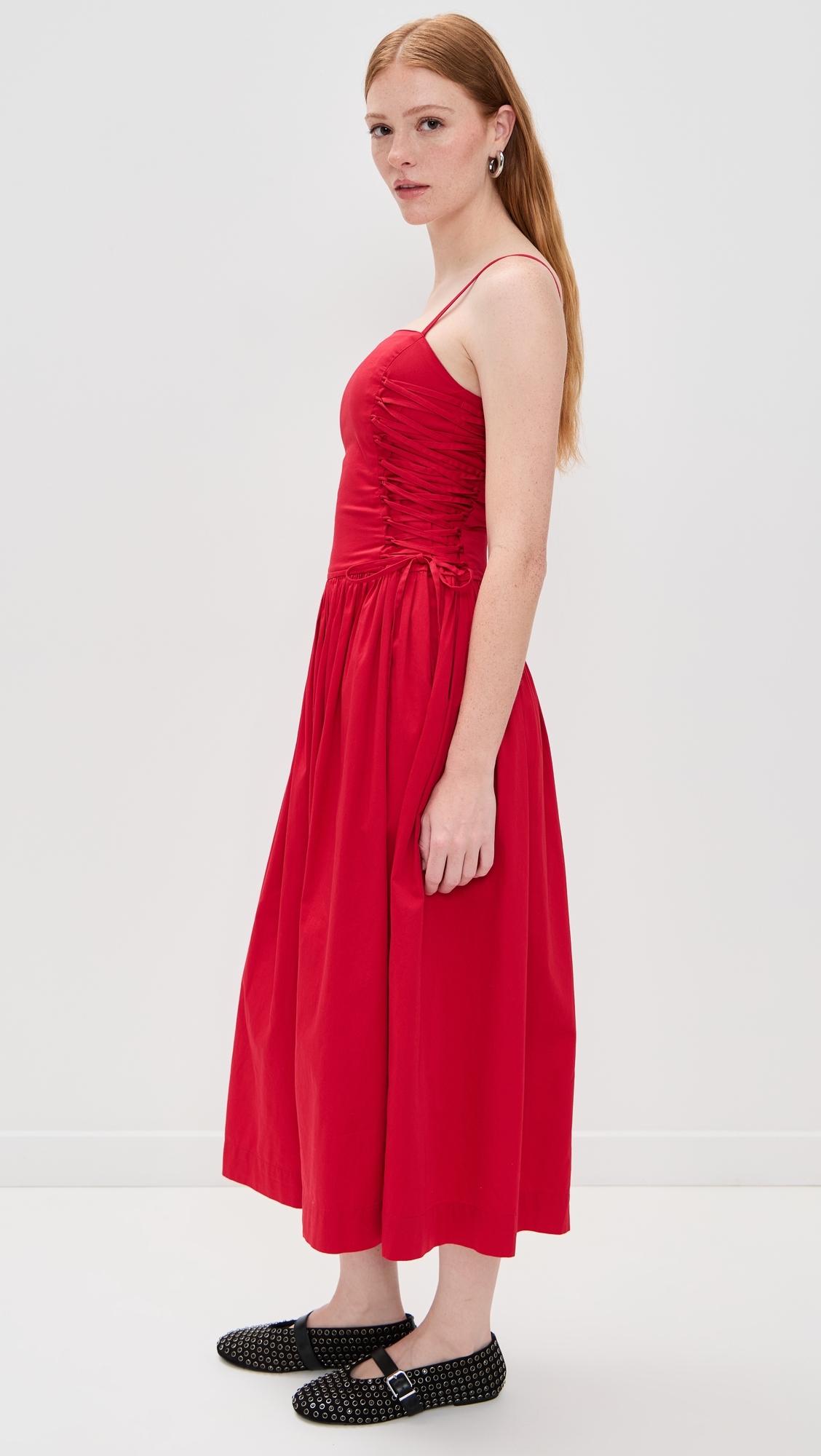 Damson Madder Angelina Midi Lace Dress in Red | Lyst