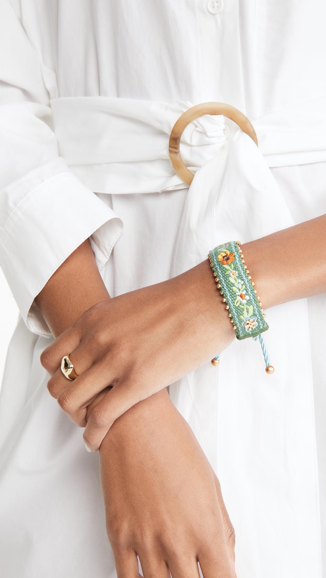 Tory Burch Embroidered Friendship Bracelet in Green | Lyst