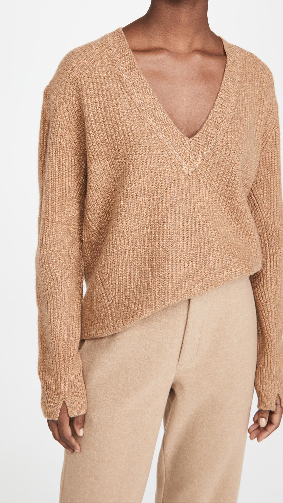 camel v neck cashmere sweater