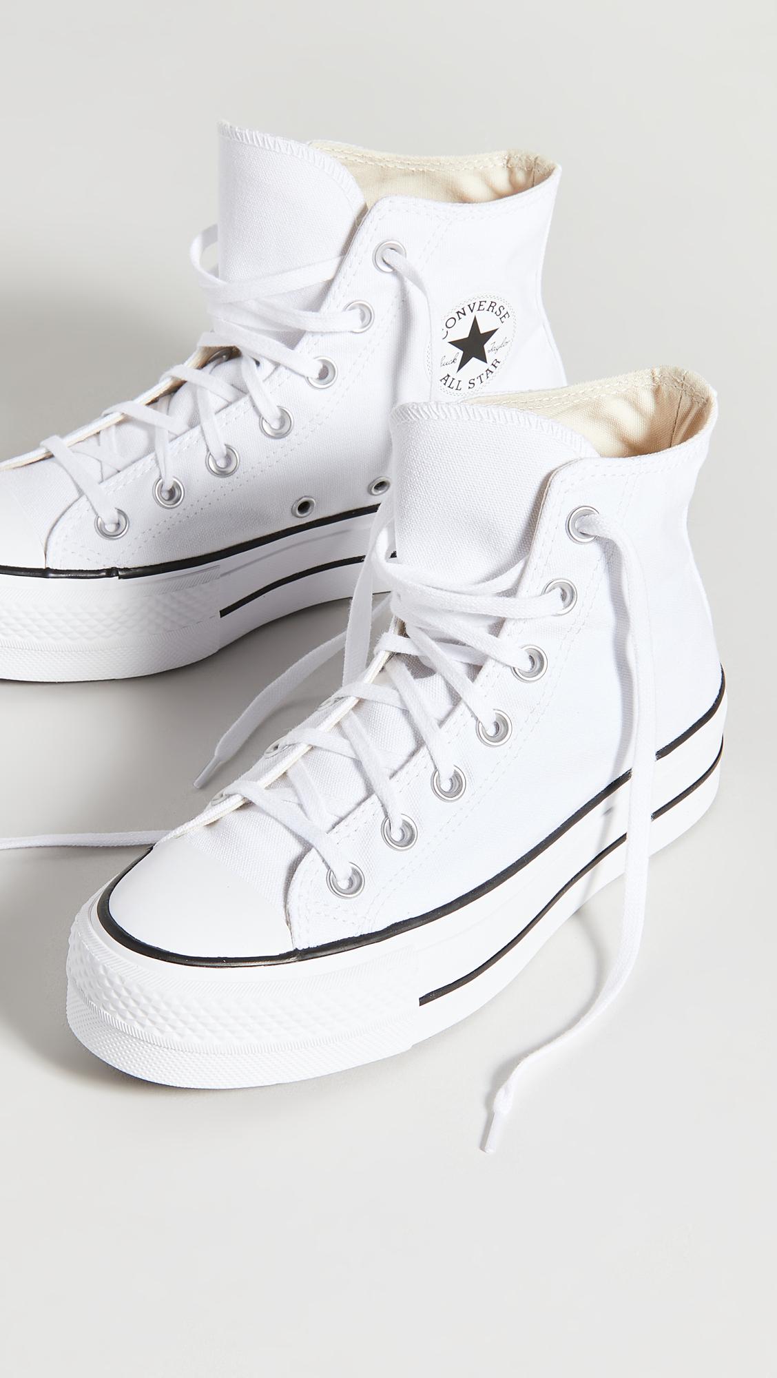 Converse Canvas Chuck Taylor All Star Lift High Top Sneakers in White/Black/ White (White) | Lyst