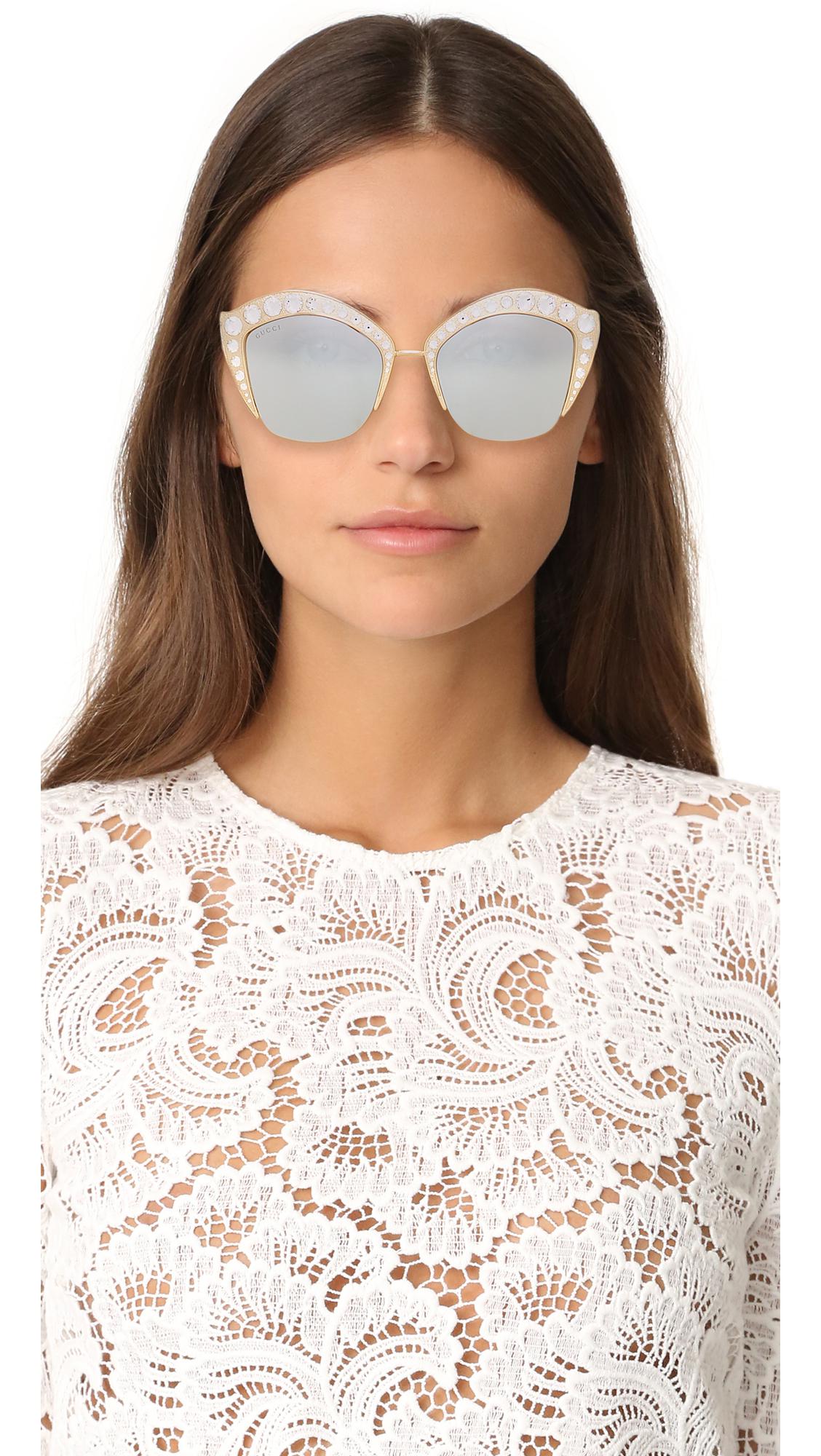 vieren ontsnappen Narabar Gucci Swarovski Crystal Cat Eye Sunglasses in Metallic | Lyst
