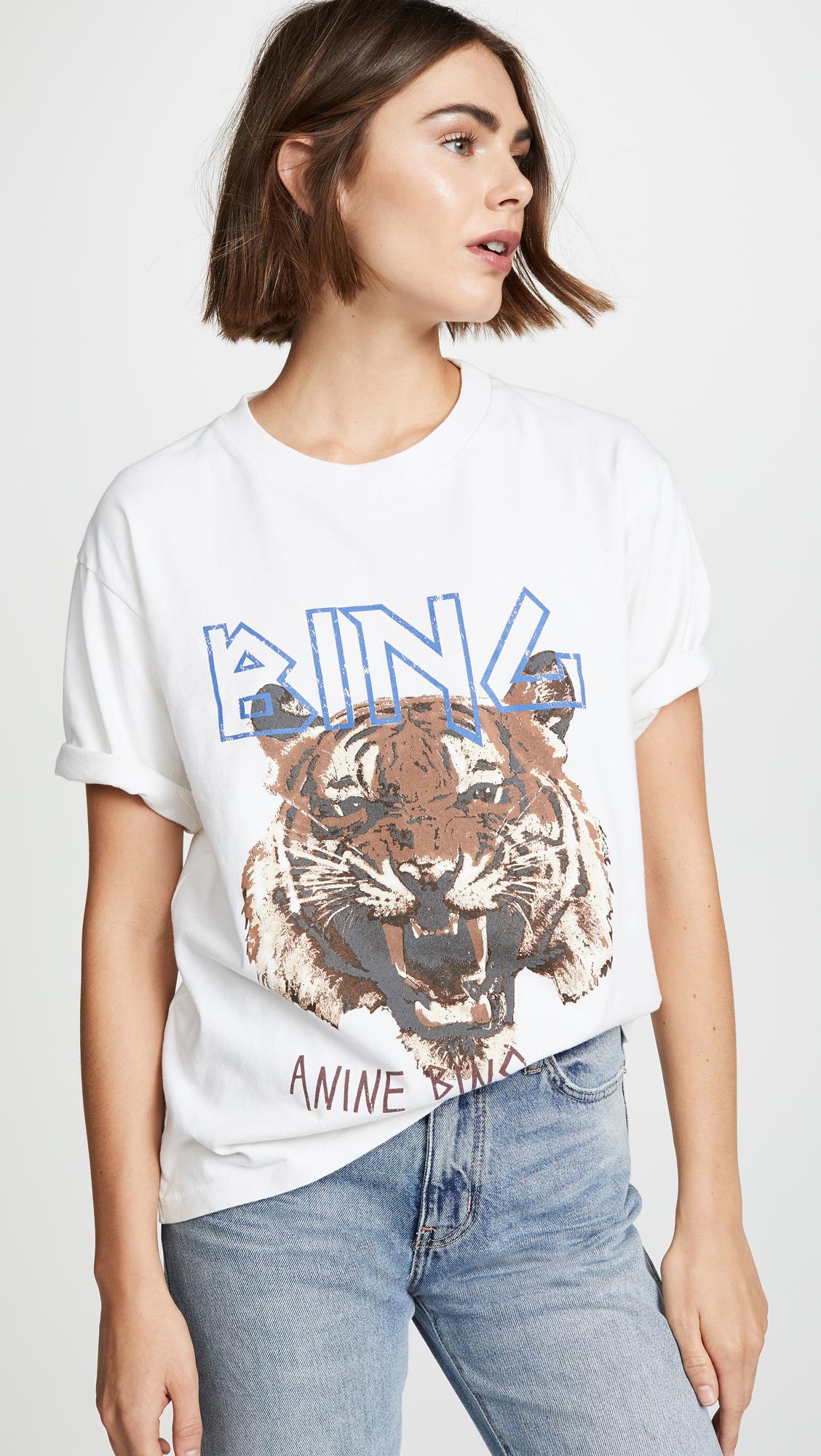 Anine Bing Tiger Cotton T-shirt in White | Lyst Australia