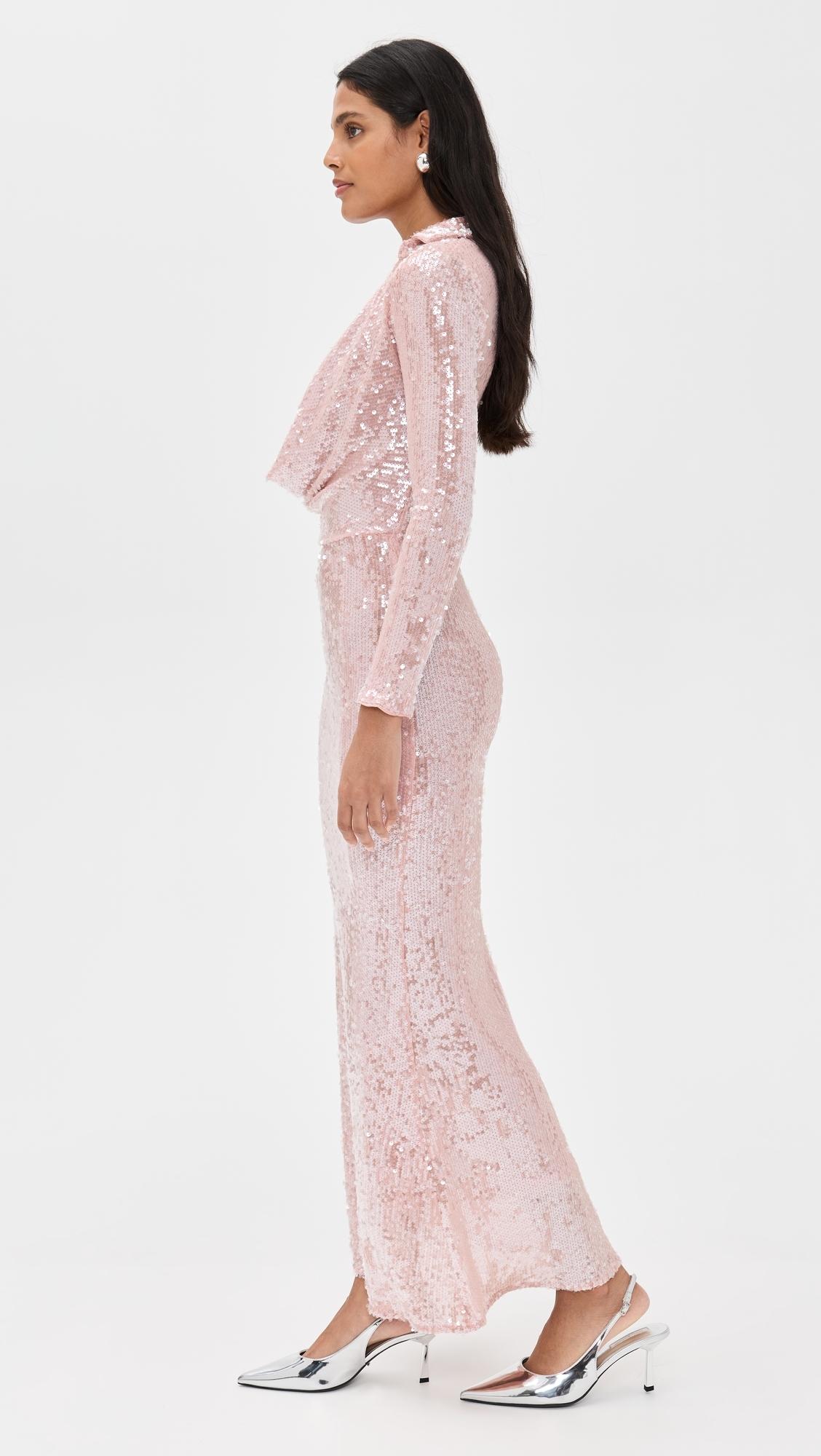 bardot lorel long-sleeve cowl-neck sequin midi dress BARDOT Lorel Sequin Mesh Dress