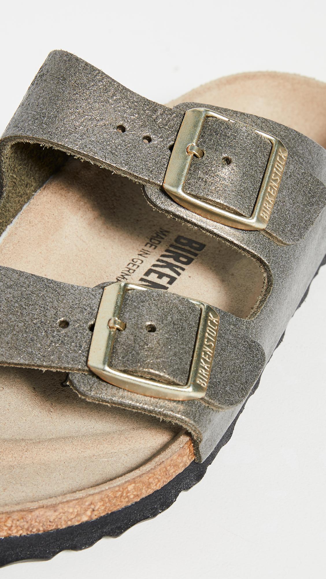 birkenstock arizona washed metallic stone gold