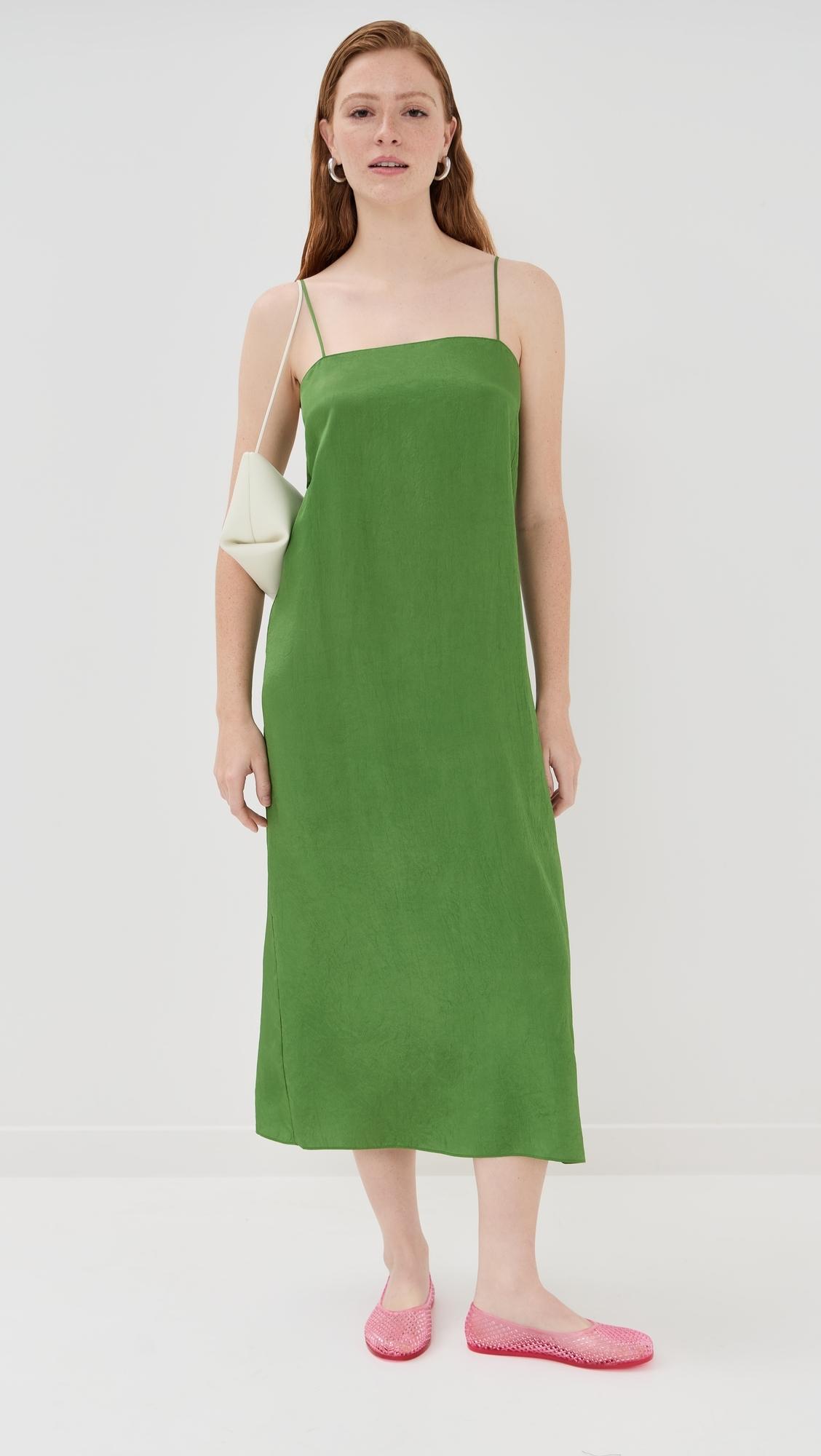 green emerald velvet dress 4 Ply Silk T-Shirt Dress – Tibi Official main image 1