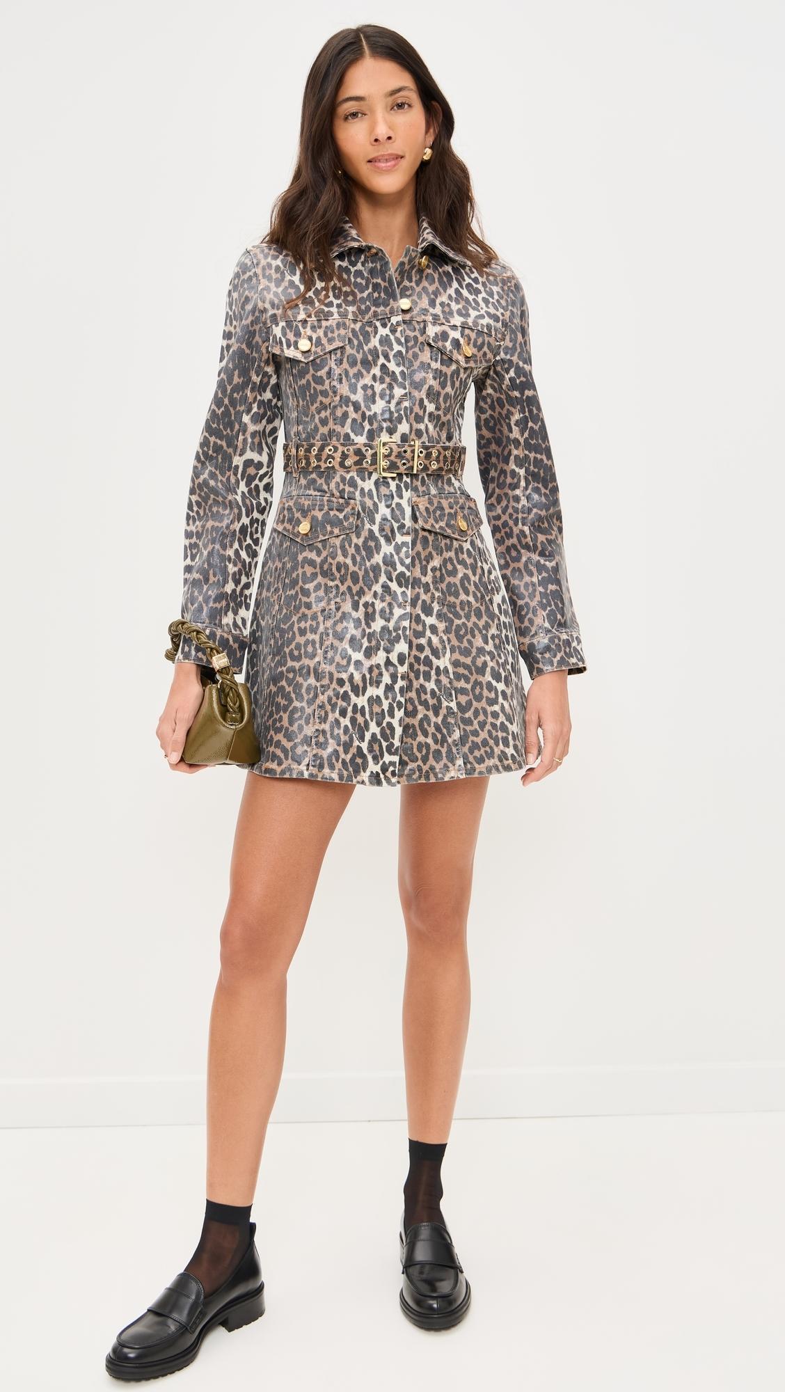white christmas dresses Ganni Leopard Printed Denim Mini Dress – Shop at the Mix