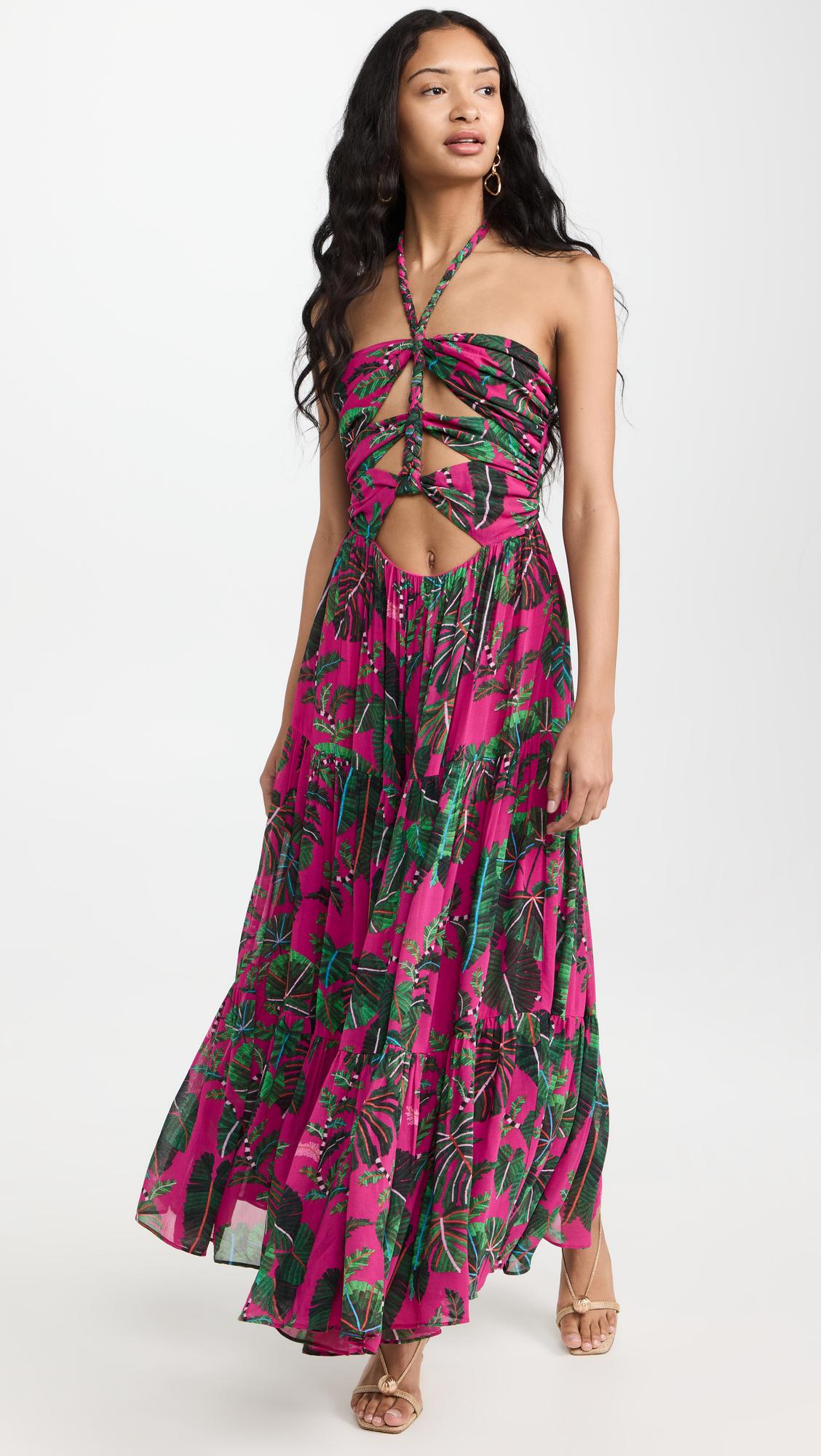 FARM Rio Leaves Pink Maxi Dress in Red | Lyst