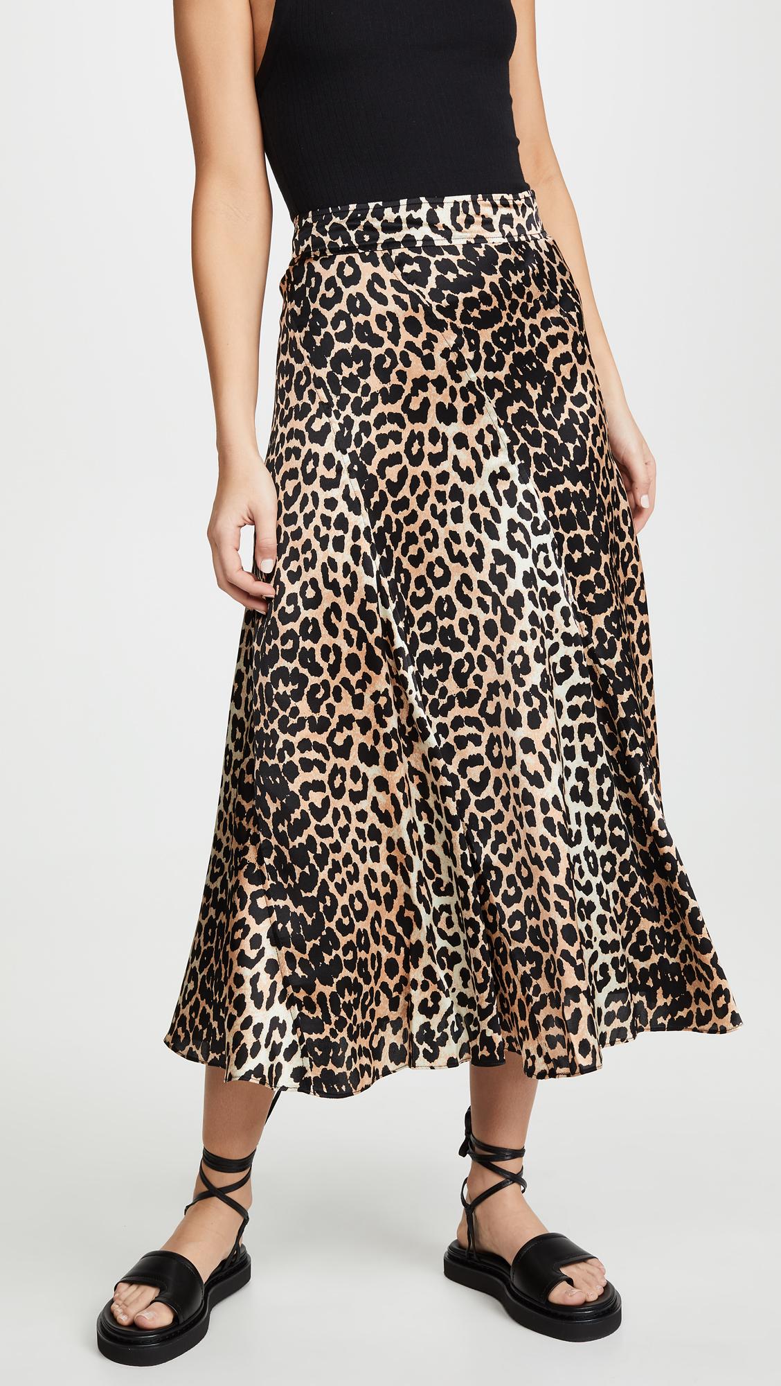 Ganni Silk Stretch Skirt in Leopard (Black) - Lyst