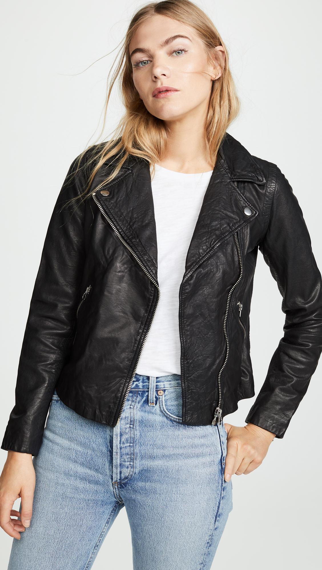 Madewell Washed Leather Motorcycle Jacket in Black - Lyst