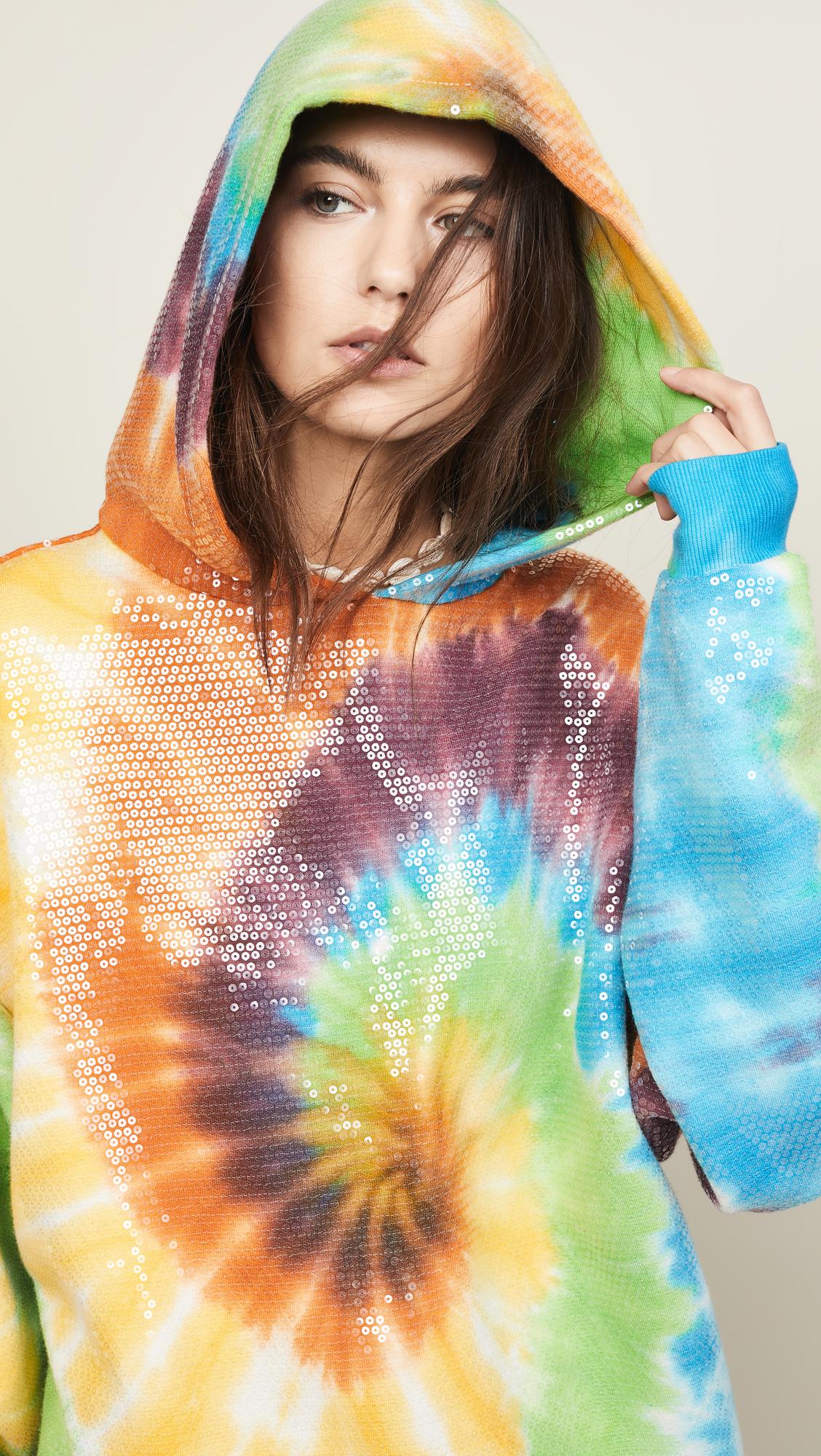 pink yellow and blue hoodie