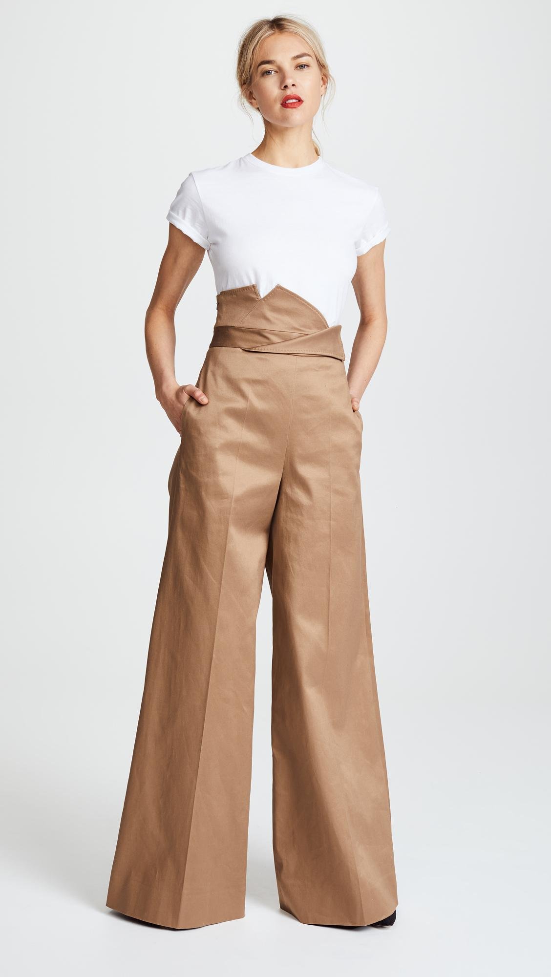 Monse Cotton High Waisted Wide Leg Trousers in Natural - Lyst