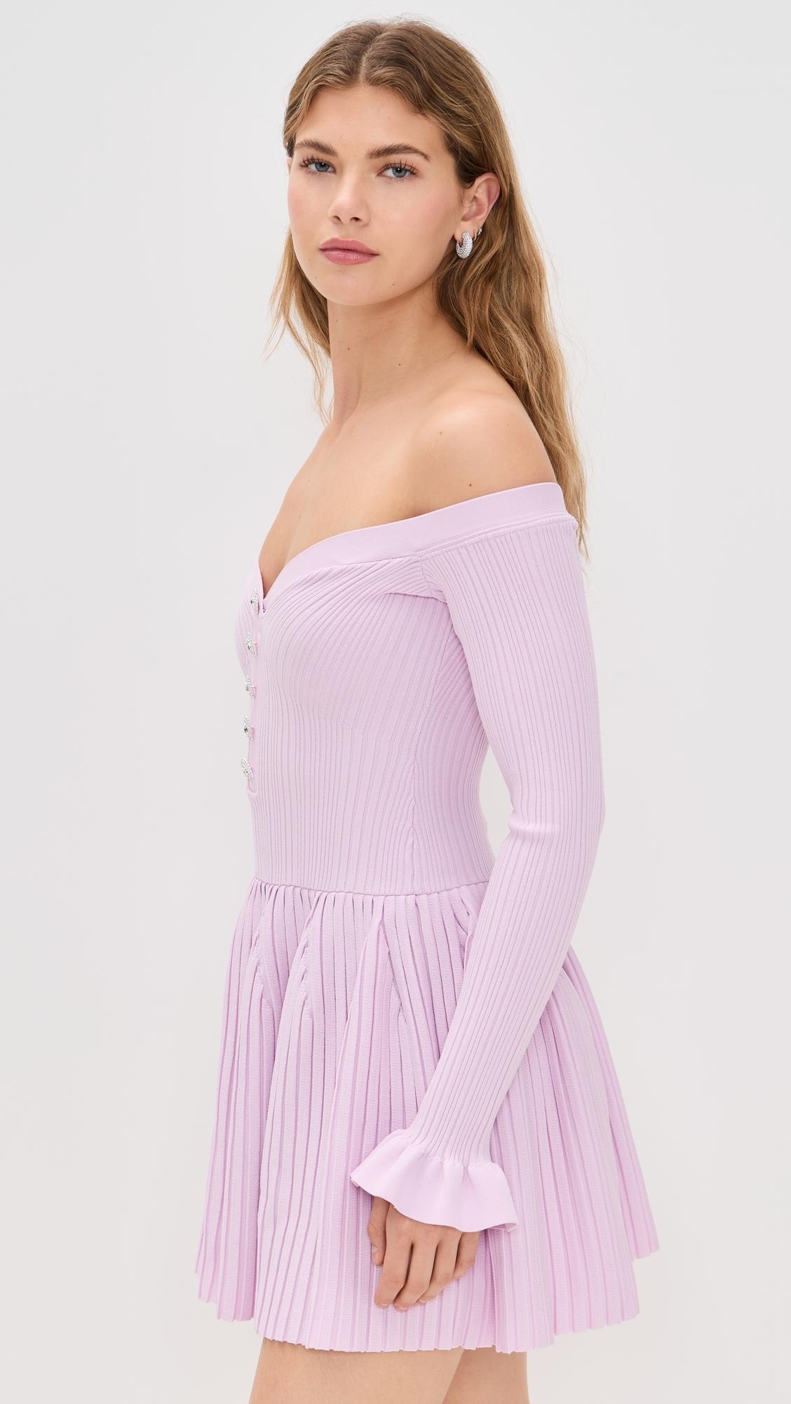 ワンピース SELF PORTRAIT PINK RIBBED KNIT OFF SHOULDER MINI DRESS Self-Portrait Off-Shoulder Ribbed Knit Mini Dress - Bergdorf