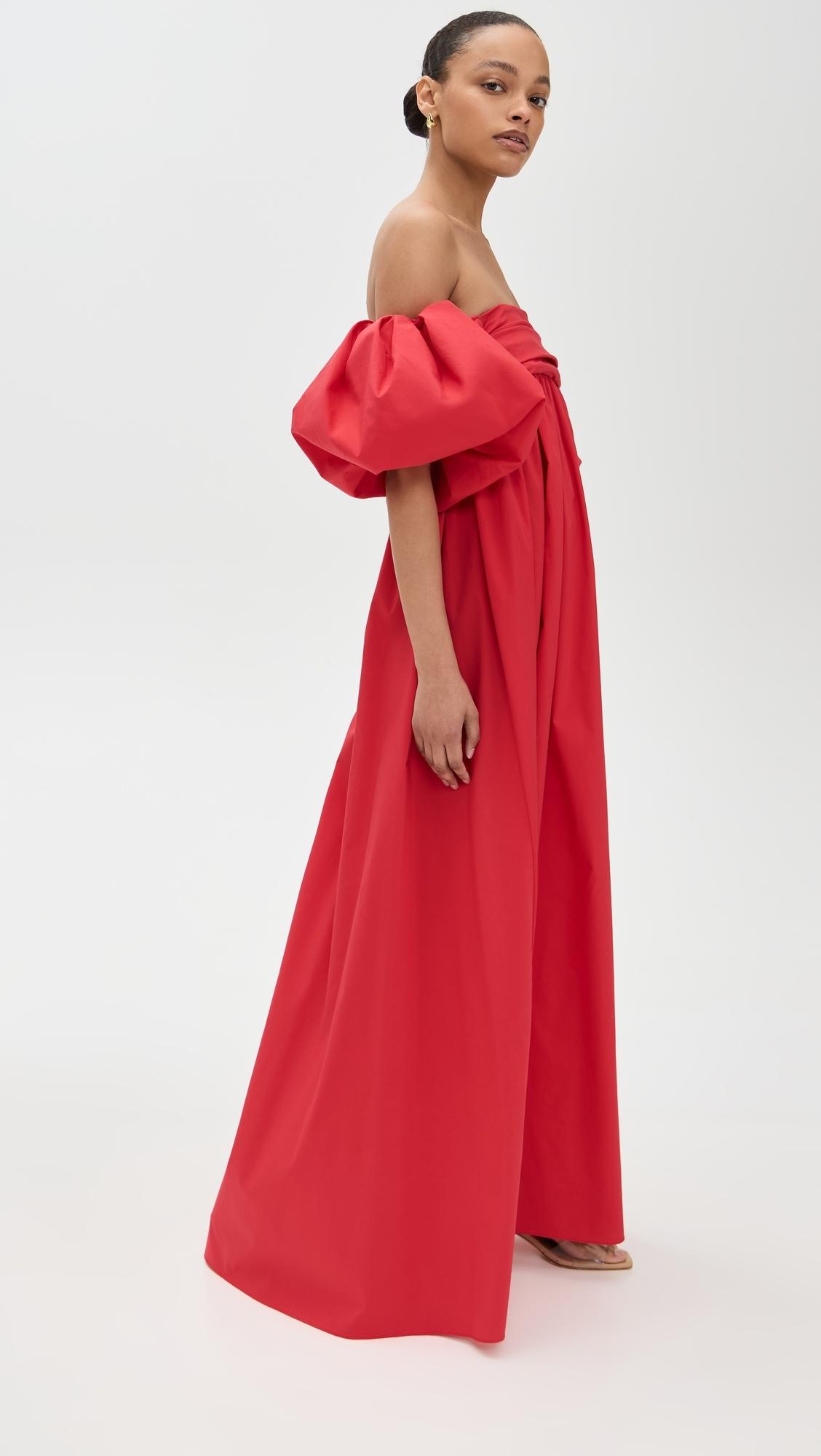 caroline constas red dress Caroline Constas Emilia Ruched Empire Maxi Dress in Red
