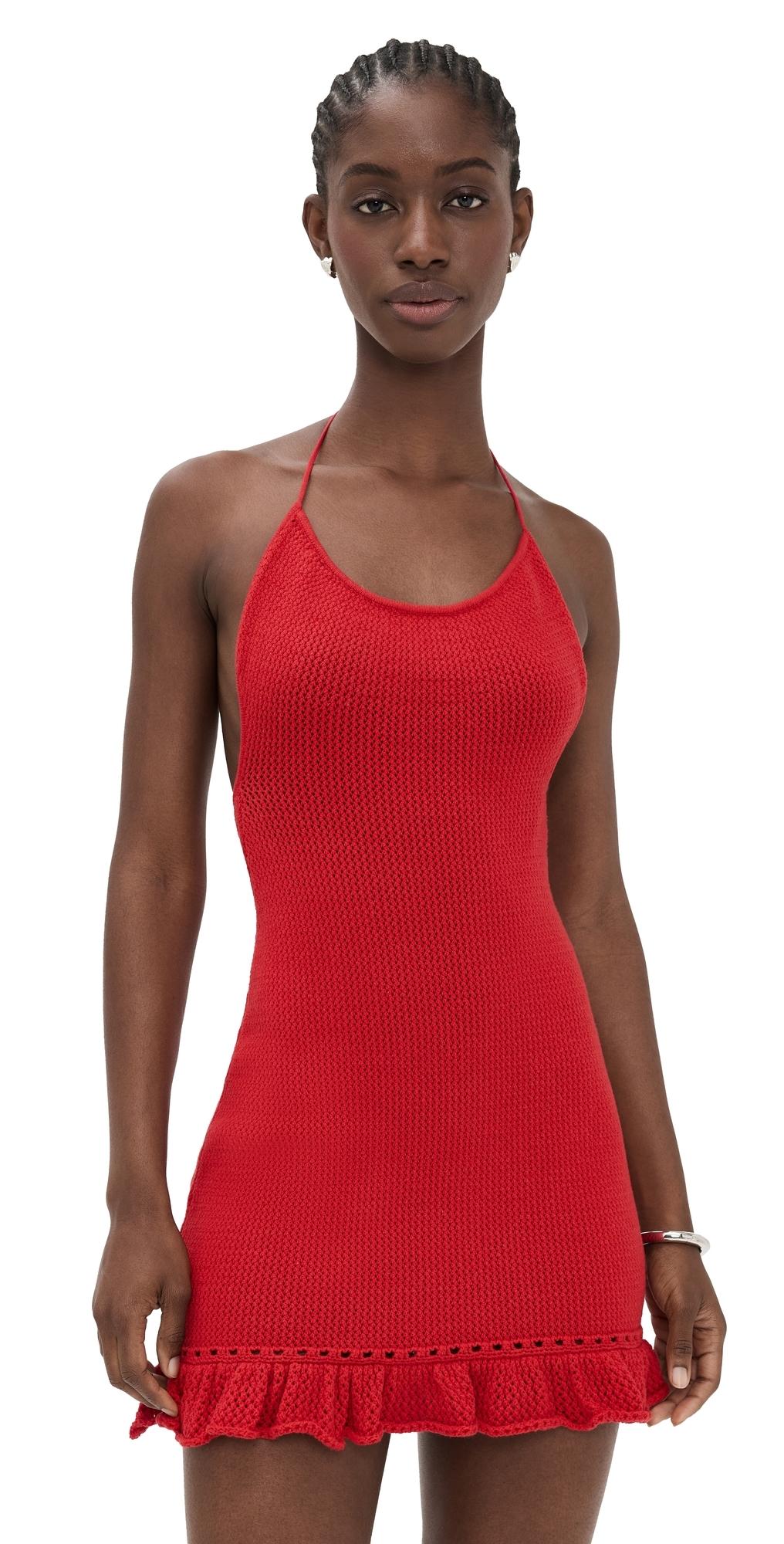 white christmas dresses Guizio Crochet Halter Mini Dress Honey Butter / S main image 0