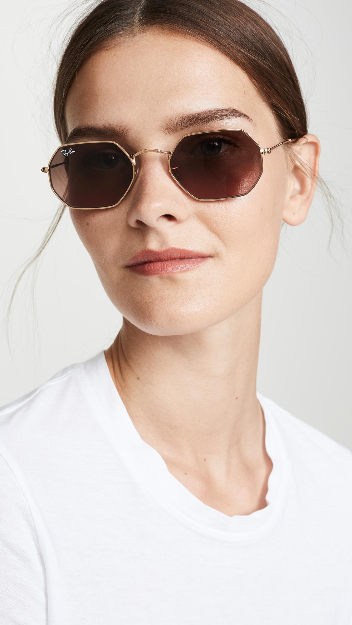 Ray-Ban Narrow Icons Hexagonal Sunglasses in Brown | Lyst