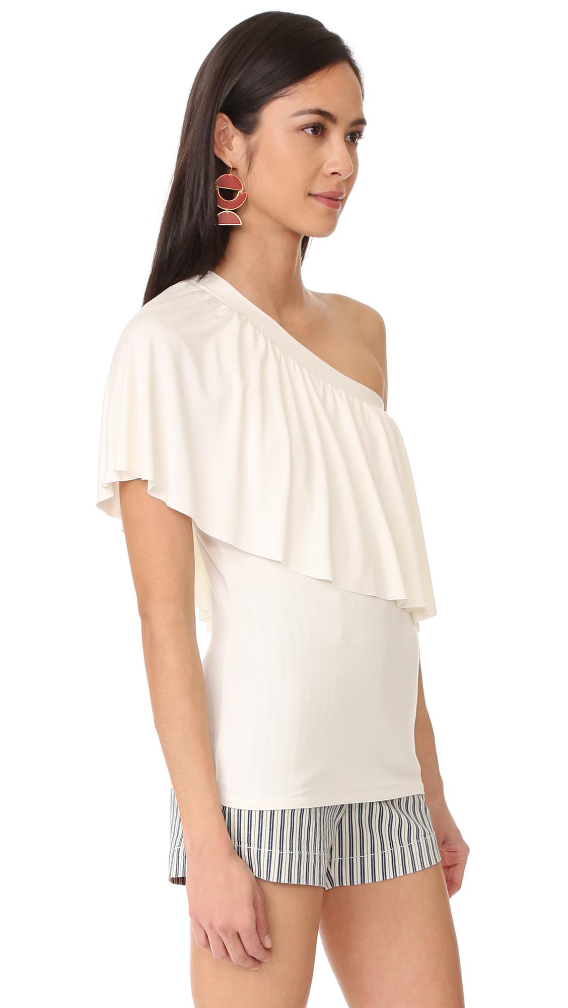 Three Dots Synthetic Ruffle One Shoulder Top in White Lyst