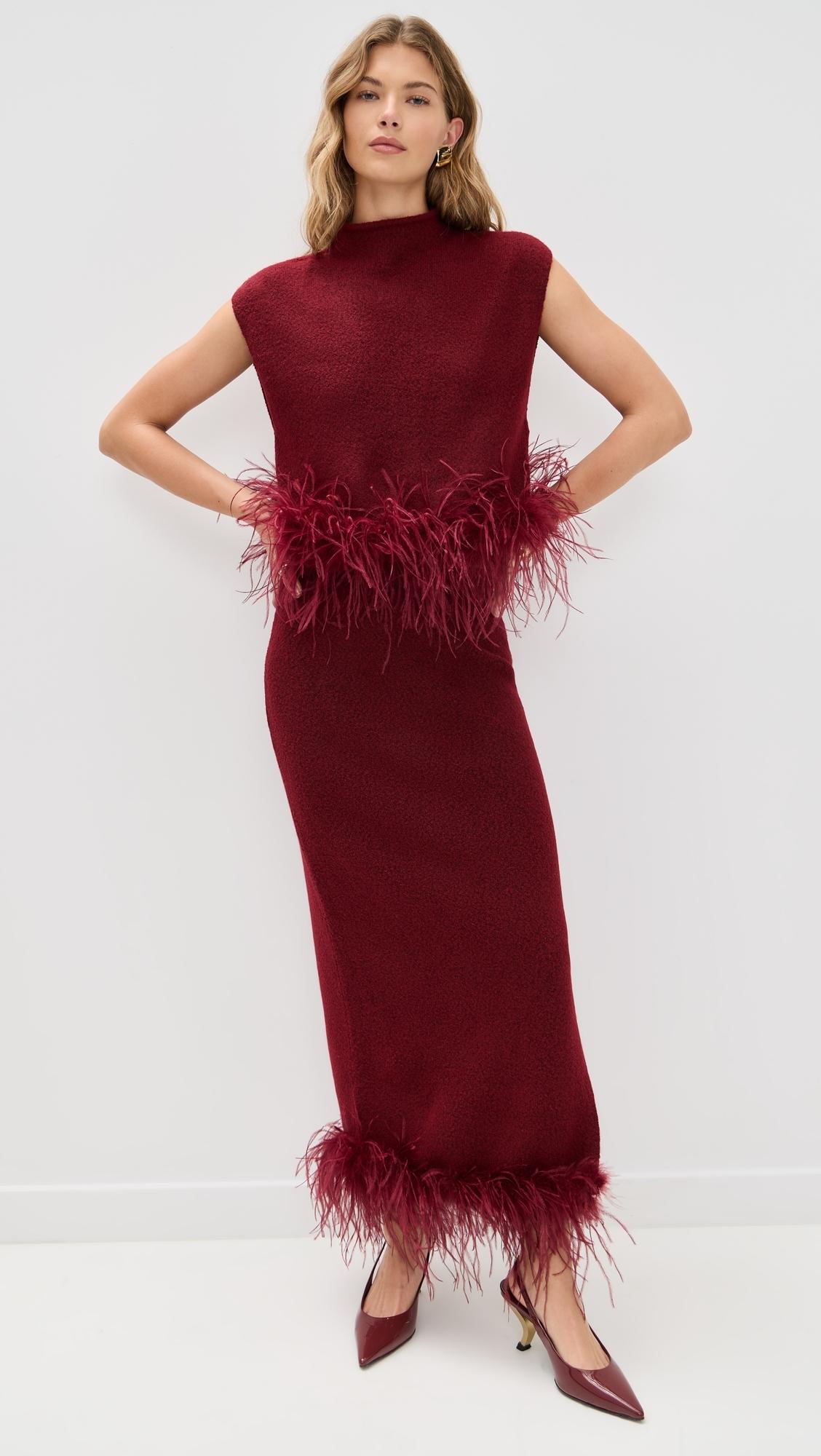 Saylor Kelsei Feather Knit Midi Skirt Set in Red Lyst