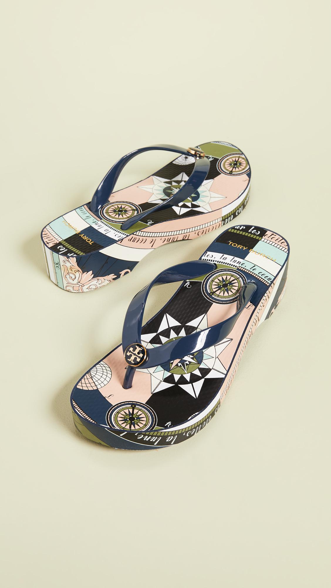 blue wedge flip flops